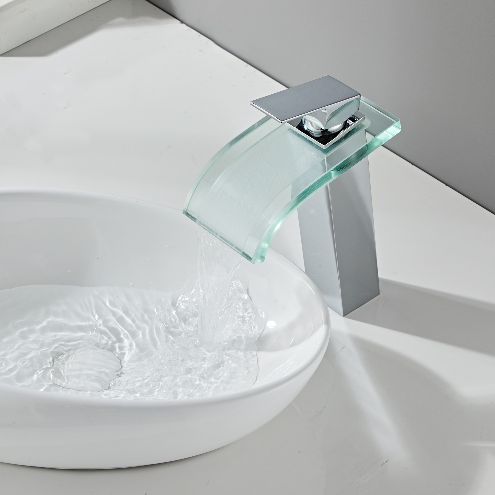 Wovier Waterfall Vessel Faucet, Single Handle Single Hole glass Bathroom Faucet - w8108-29