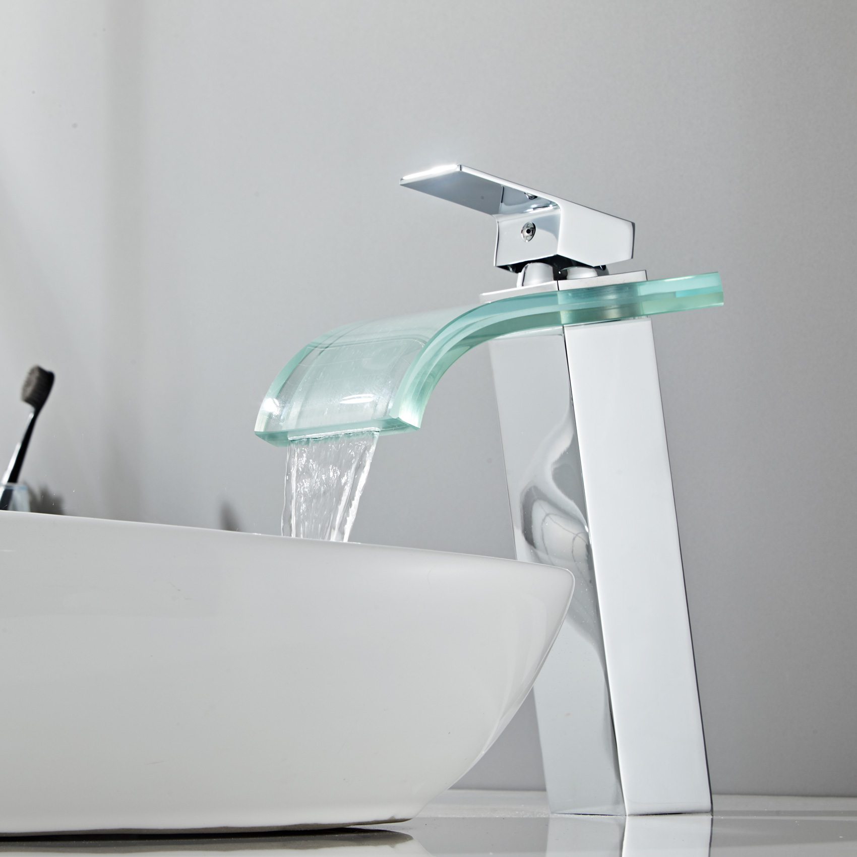 Wovier Waterfall Vessel Faucet, Single Handle Single Hole glass Bathroom Faucet - w8108-28