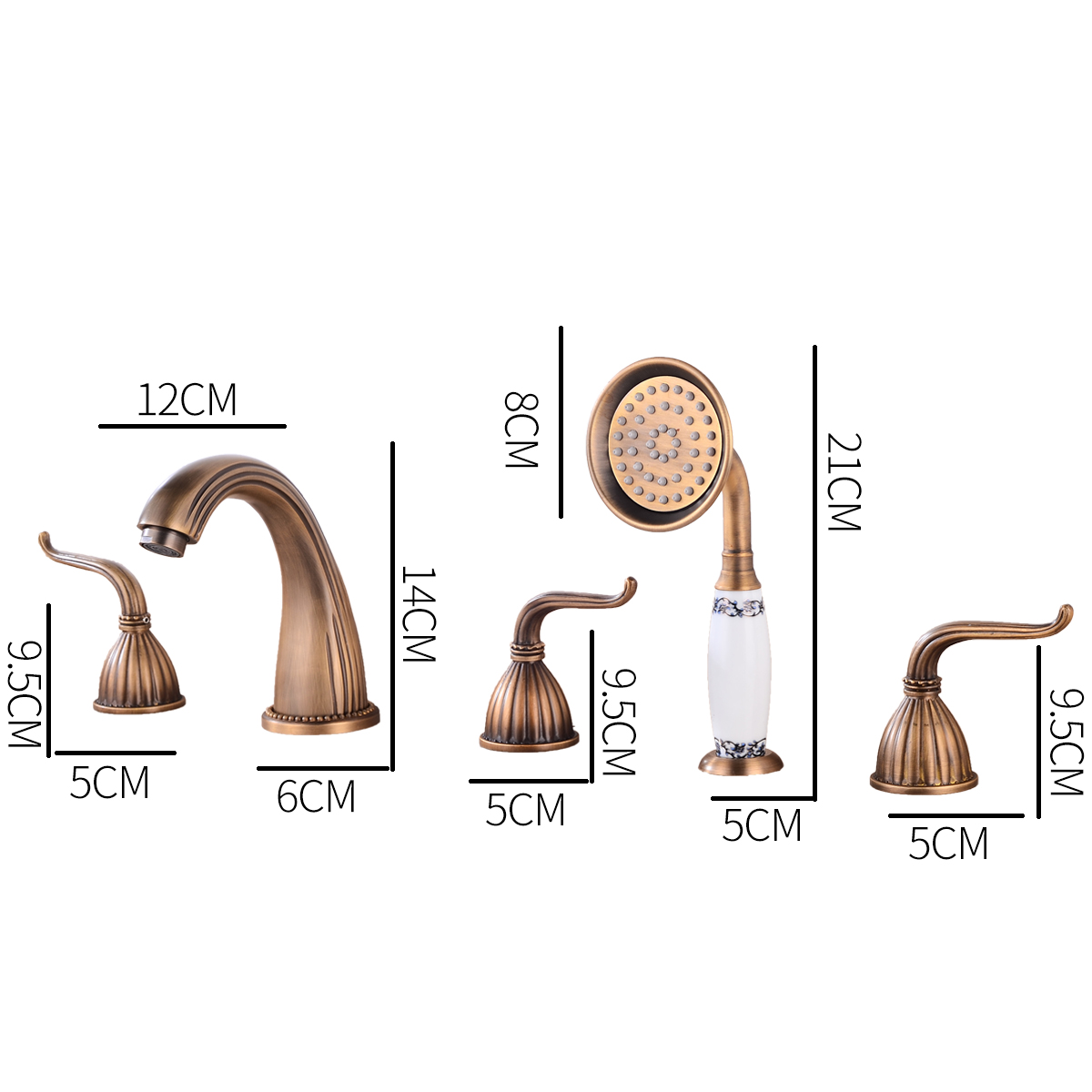 Wovier Bathtub Faucets Set,Three Handles Five Holes with Handheld Sprayer – W8771-8