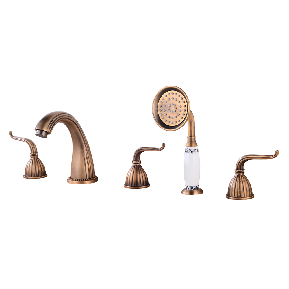 Wovier Bathtub Faucets Set,Three Handles Five Holes with Handheld Sprayer – W8771-7