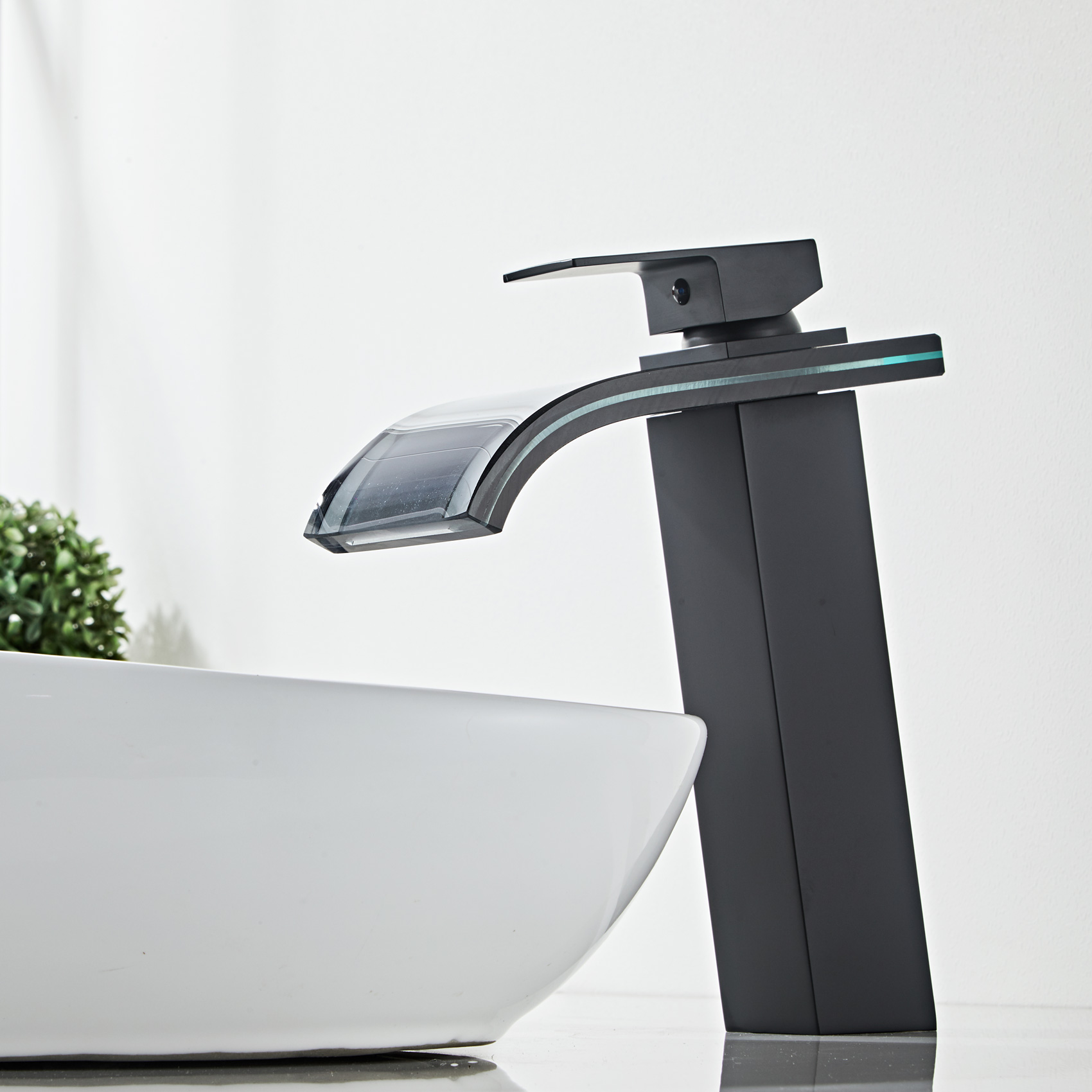 Wovier Waterfall Vessel Faucet, Single Handle Single Hole glass Bathroom Faucet - w8108-26