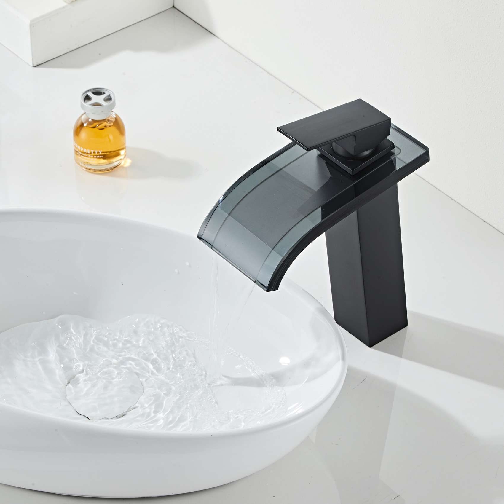 Wovier Waterfall Vessel Faucet, Single Handle Single Hole glass Bathroom Faucet - w8108-23