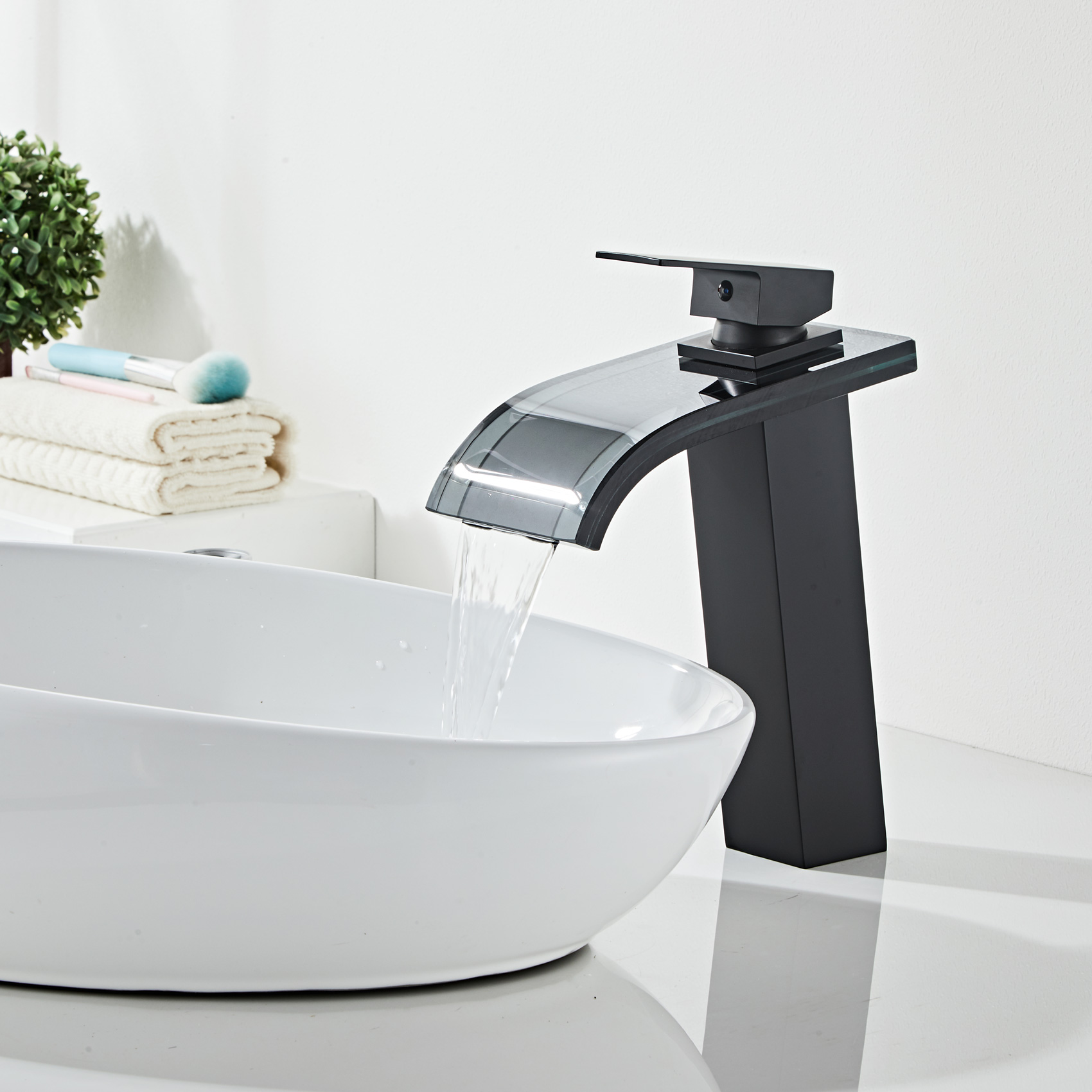Wovier Waterfall Vessel Faucet, Single Handle Single Hole glass Bathroom Faucet - w8108-4