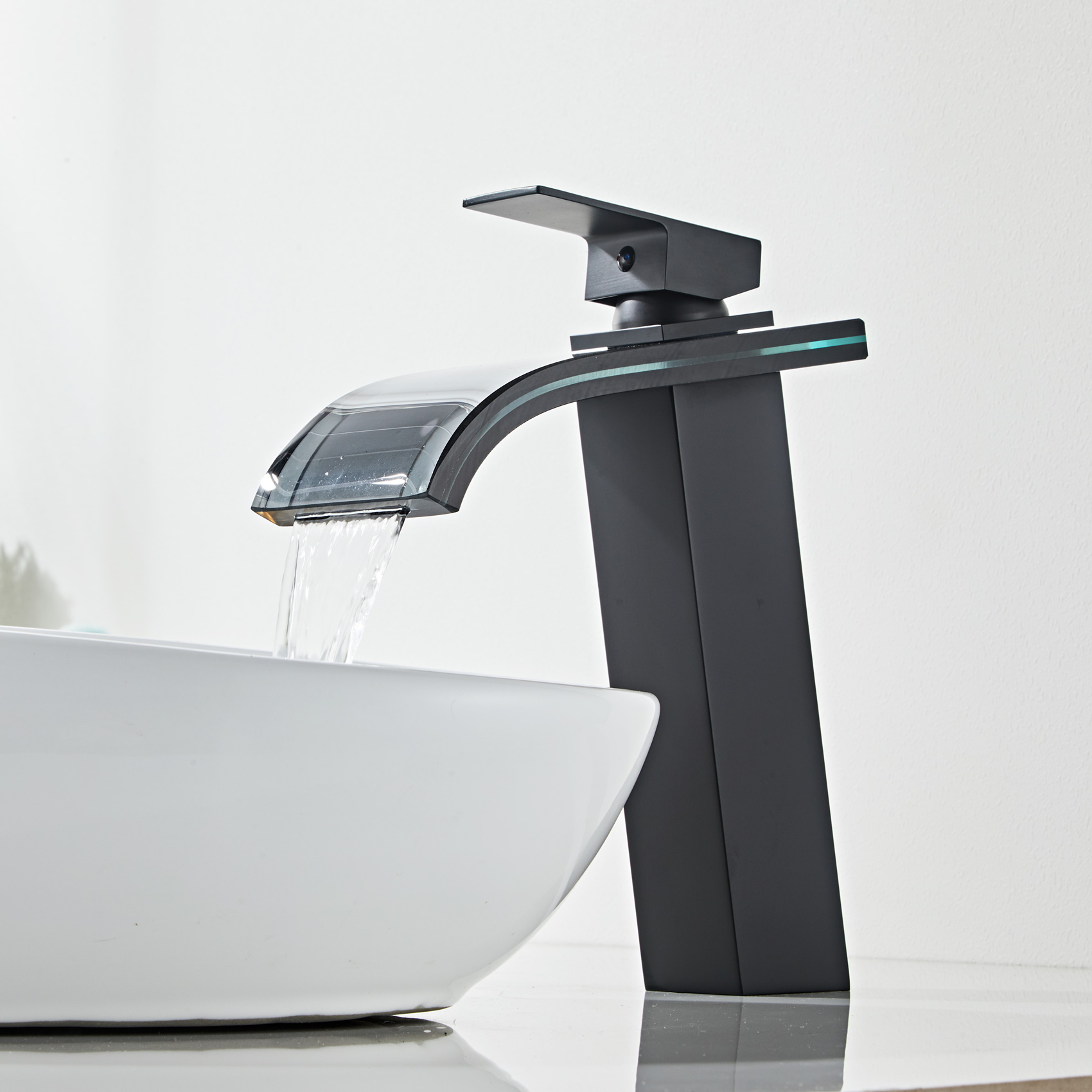 Wovier Waterfall Vessel Faucet, Single Handle Single Hole glass Bathroom Faucet - w8108-25