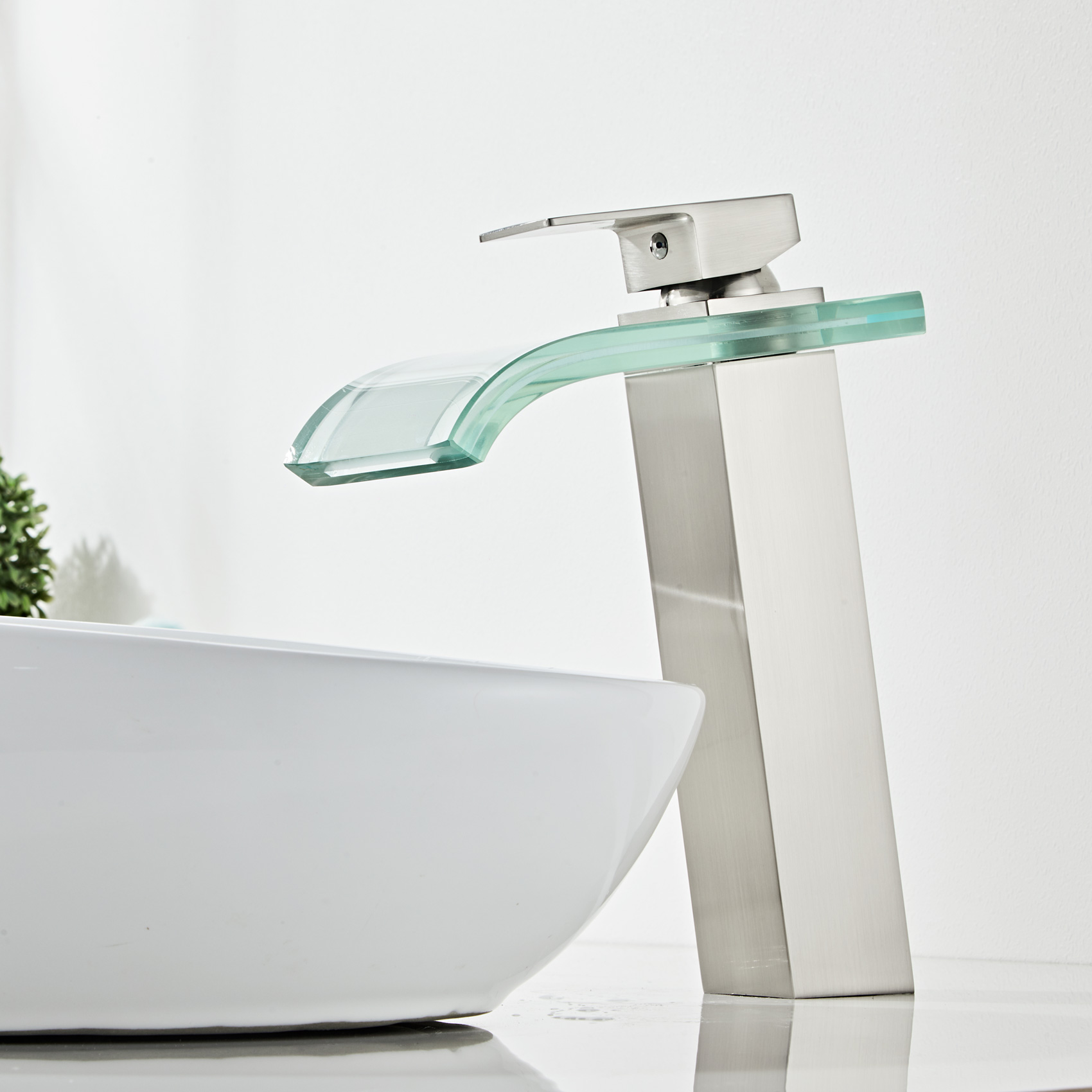Wovier Waterfall Vessel Faucet, Single Handle Single Hole glass Bathroom Faucet - w8108-21