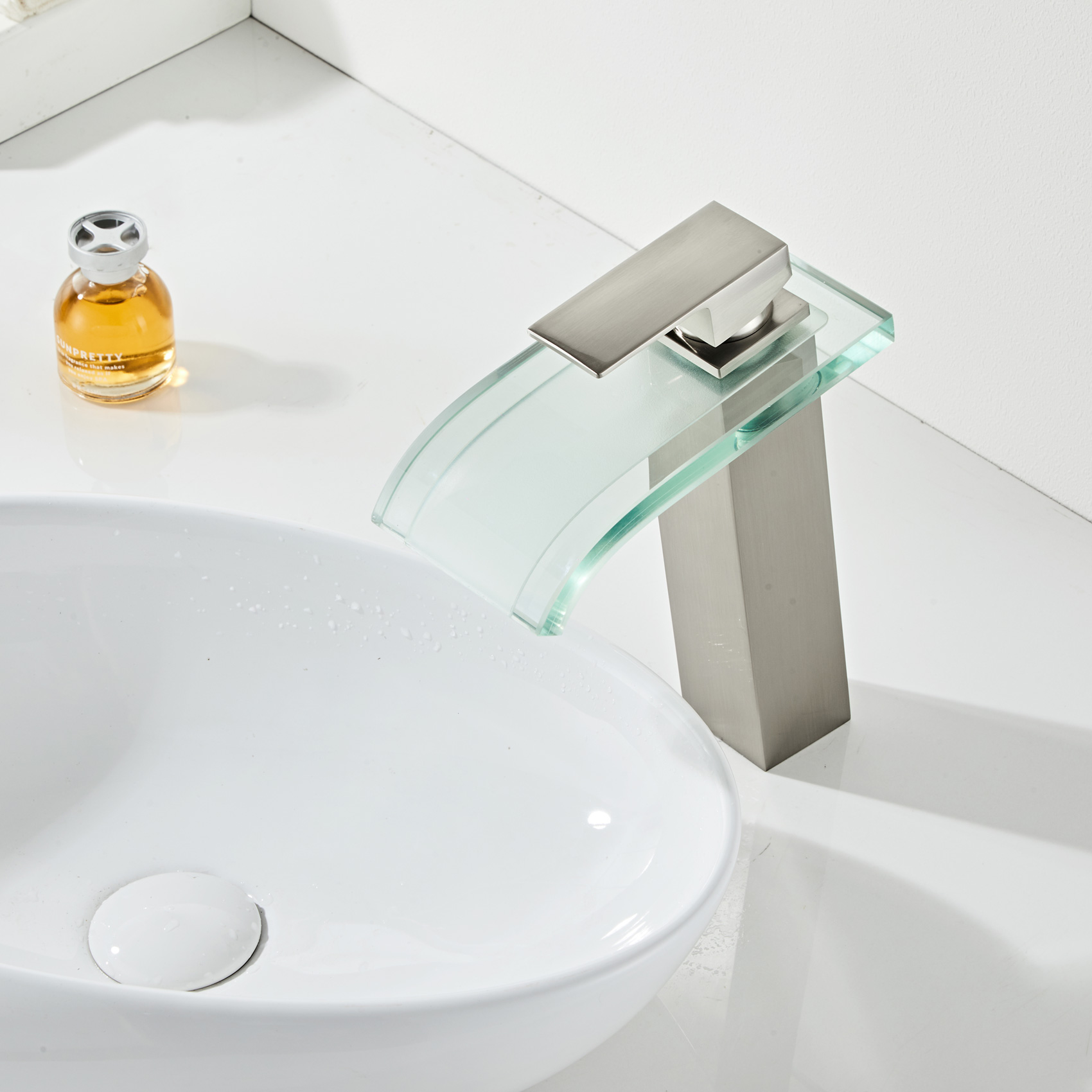 Wovier Waterfall Vessel Faucet, Single Handle Single Hole glass Bathroom Faucet - w8108-22