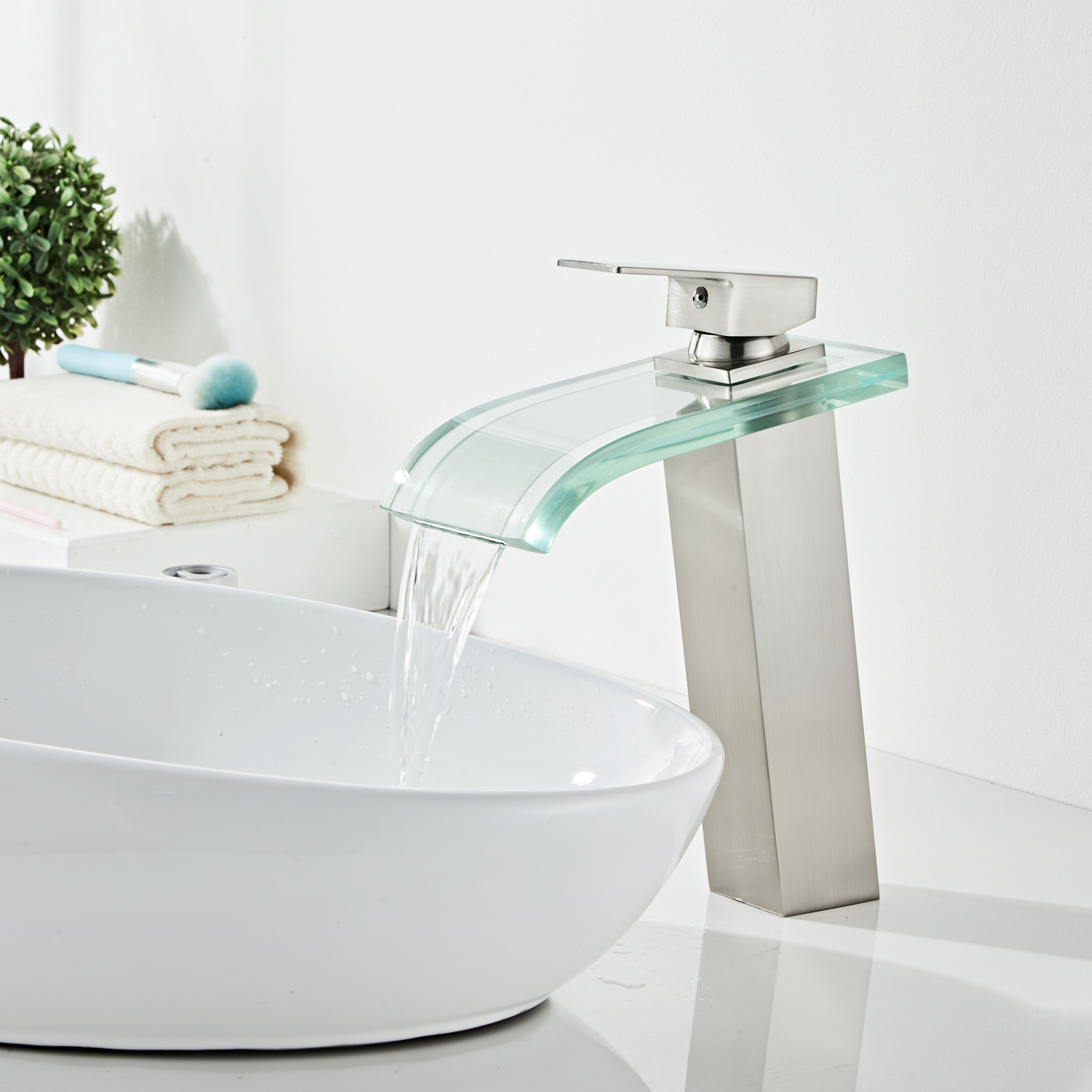 Wovier Waterfall Vessel Faucet, Single Handle Single Hole glass Bathroom Faucet - w8108-2