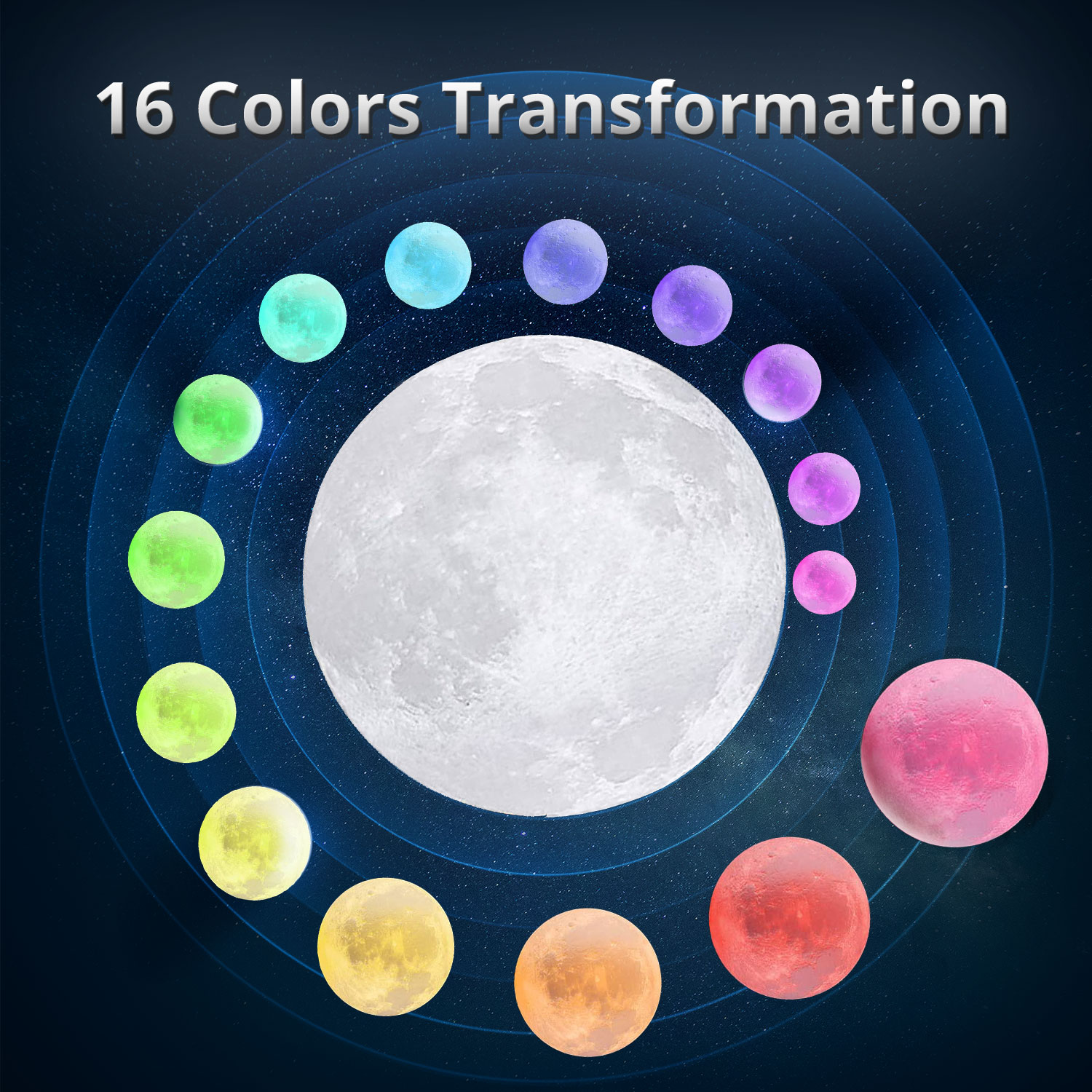  Volvey 16 Colors 10cm Moon Lamp 3D Printed Moon Night with Stand, Remote & Touch Control, USB Rechargeable, 4"