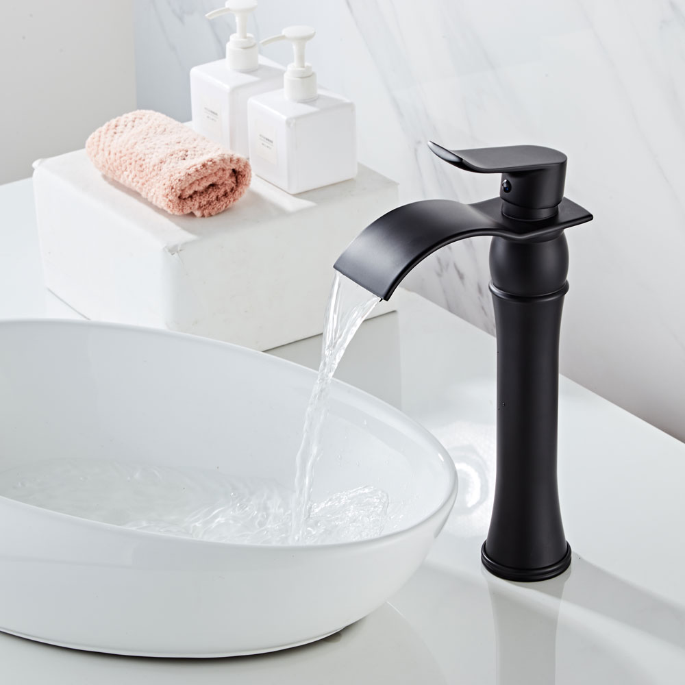 Wovier Waterfall Vessel Faucet with Supply Hose,Single Handle Single Hole Bathroom Faucet W8243-19
