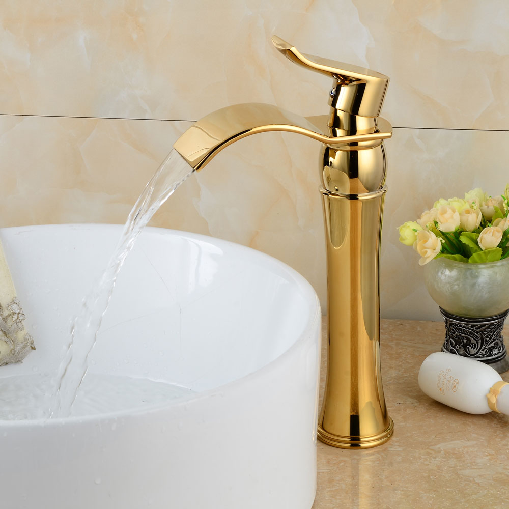 Wovier Waterfall Vessel Faucet with Supply Hose,Single Handle Single Hole Bathroom Faucet W8243-7