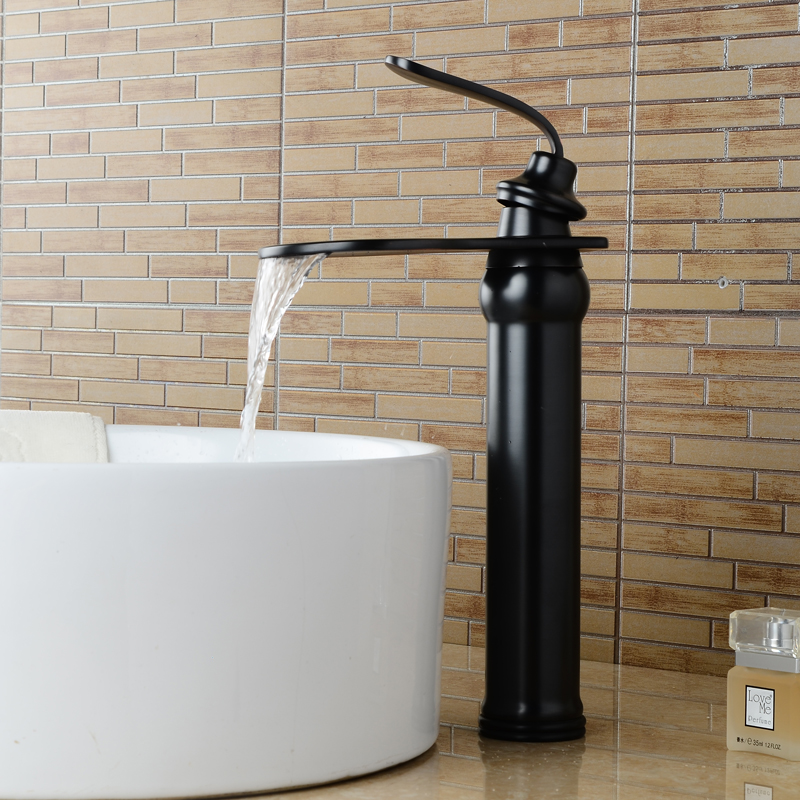 Wovier Waterfall Vessel Faucet with Supply Hose,Single Handle Single Hole Bathroom Faucet W8295-8