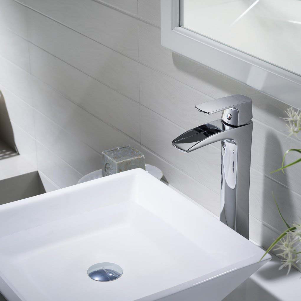 Wovier Waterfall Vessel Faucet, Single Handle Single Hole Bathroom Faucet - w8231-15