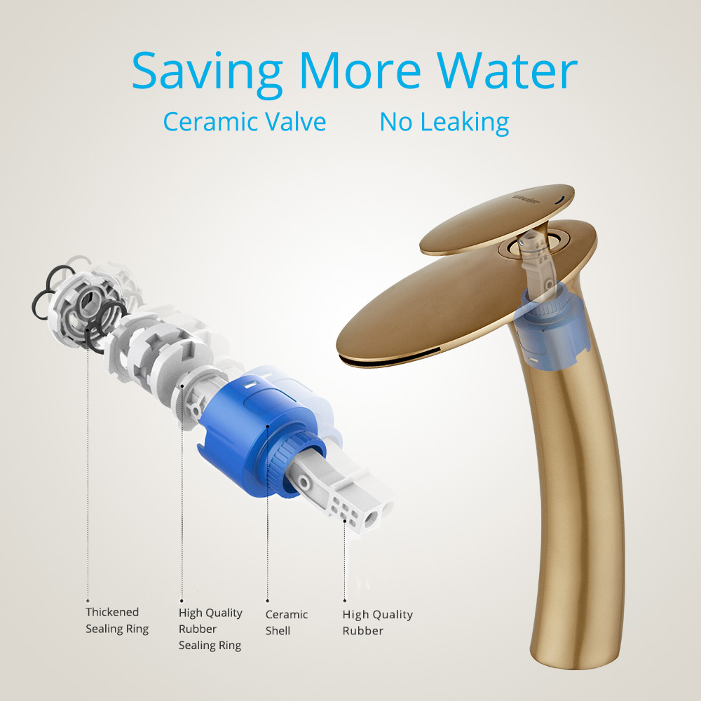 Wovier Waterfall Vessel Faucet,Single Handle Single Hole Vessel Bathroom Faucet - 8203-4