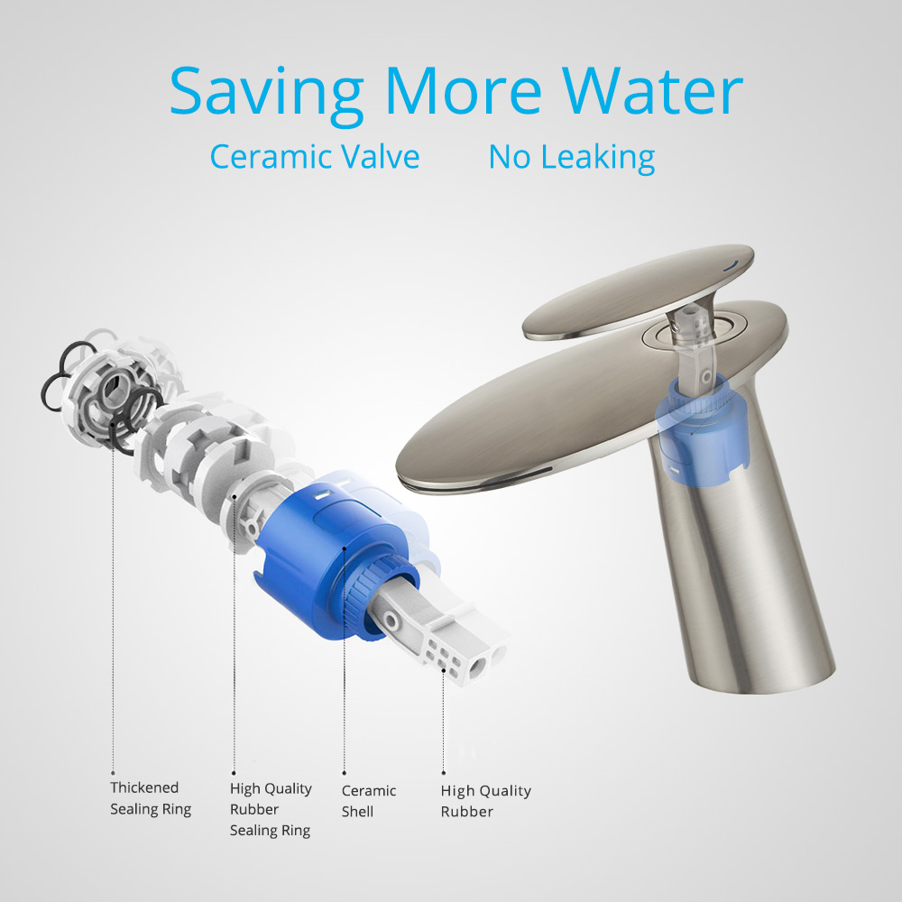 Wovier Waterfall Bathroom Sink Faucet,Single Handle Single Hole Faucet-W8204-24