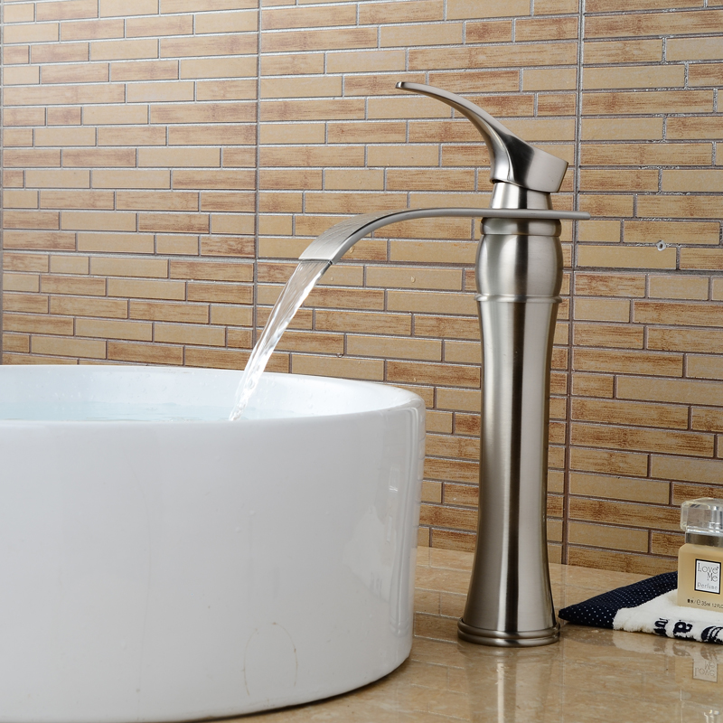 Wovier Waterfall Vessel Faucet, Single Handle Single Hole Bathroom Faucet - w8241-7