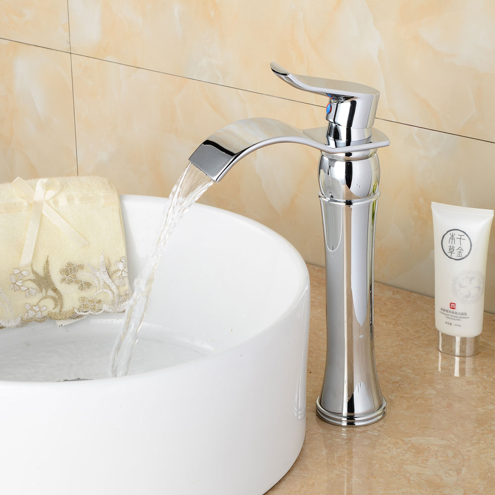 Wovier Waterfall Vessel Faucet with Supply Hose,Single Handle Single Hole Bathroom Faucet W8243-13