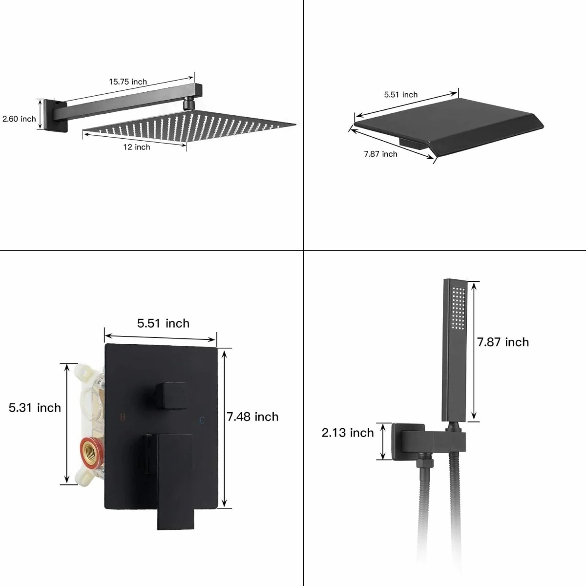 Wovier Shower System Rain Shower Handheld Sprayer with Shower Hose - W8804-5