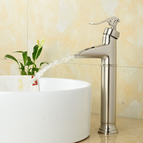 Wovier Waterfall Vessel Faucet with Supply Hose,Single Handle Single Hole Bathroom Faucet W8289-4