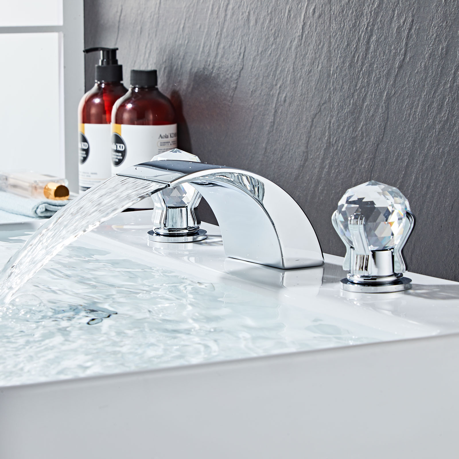 Wovier Widespread Faucet,Three Handle Two Hole Bathroom sink Faucet-W8433-04