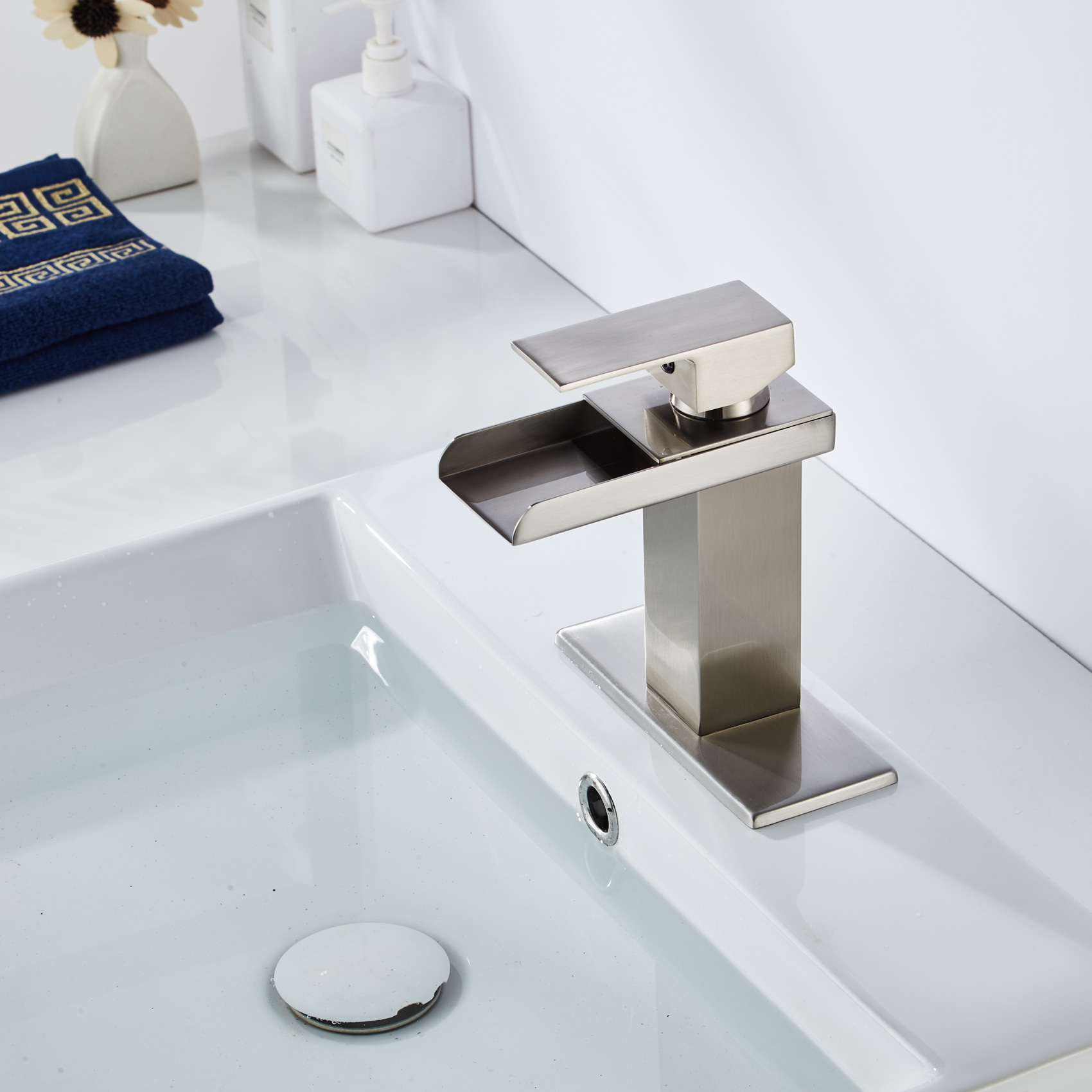 Wovier Waterfall Bathroom Sink Faucet,Single Handle Single Hole Faucet-W8230-10