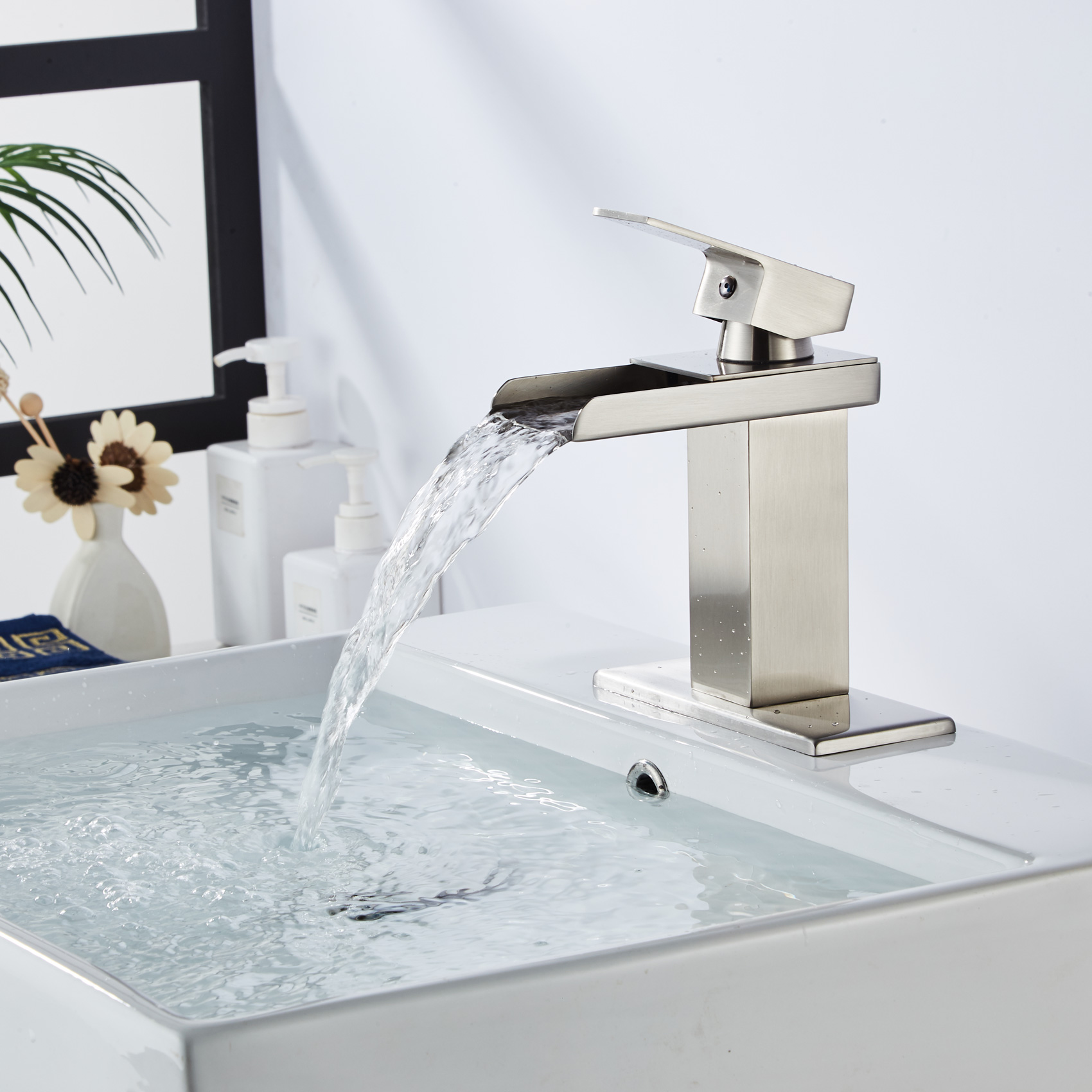 Wovier Waterfall Bathroom Sink Faucet,Single Handle Single Hole Faucet-W8230-1