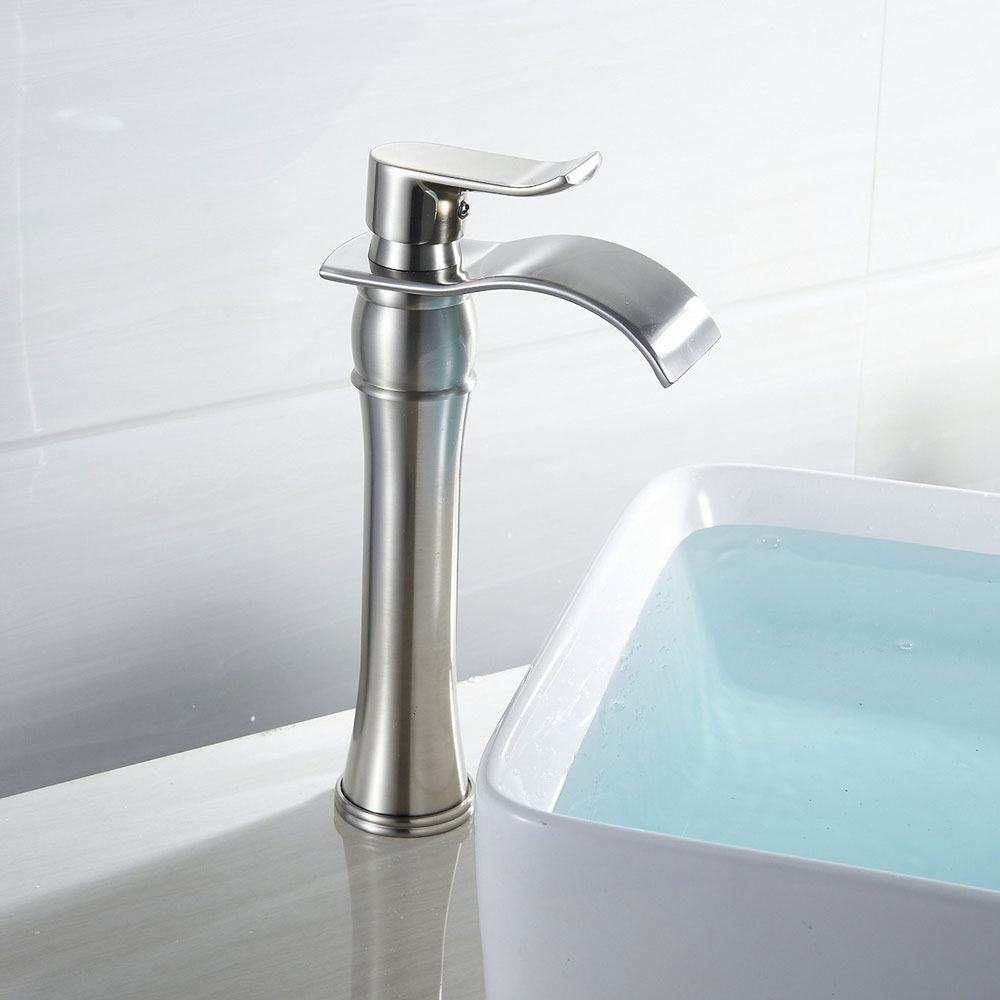Wovier Waterfall Vessel Faucet with Supply Hose,Single Handle Single Hole Bathroom Faucet W8243-3
