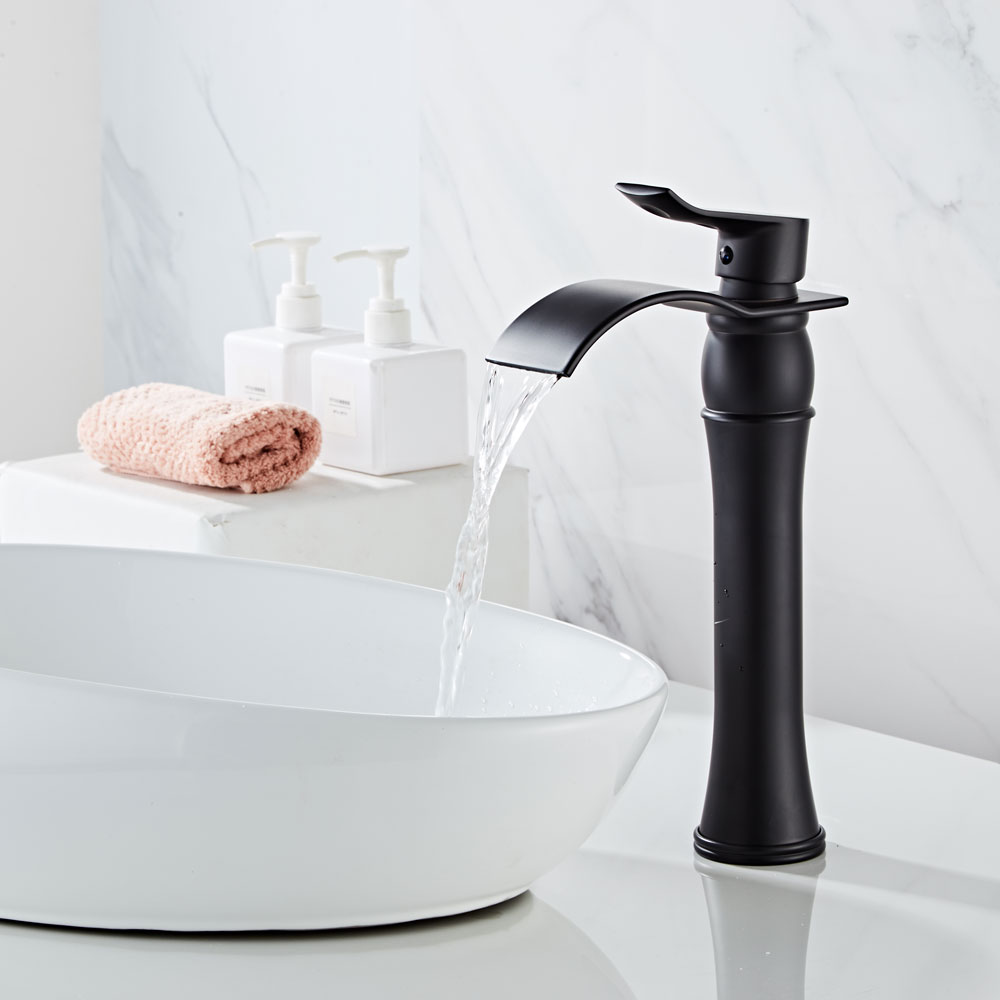 Wovier Waterfall Vessel Faucet with Supply Hose,Single Handle Single Hole Bathroom Faucet W8243-16