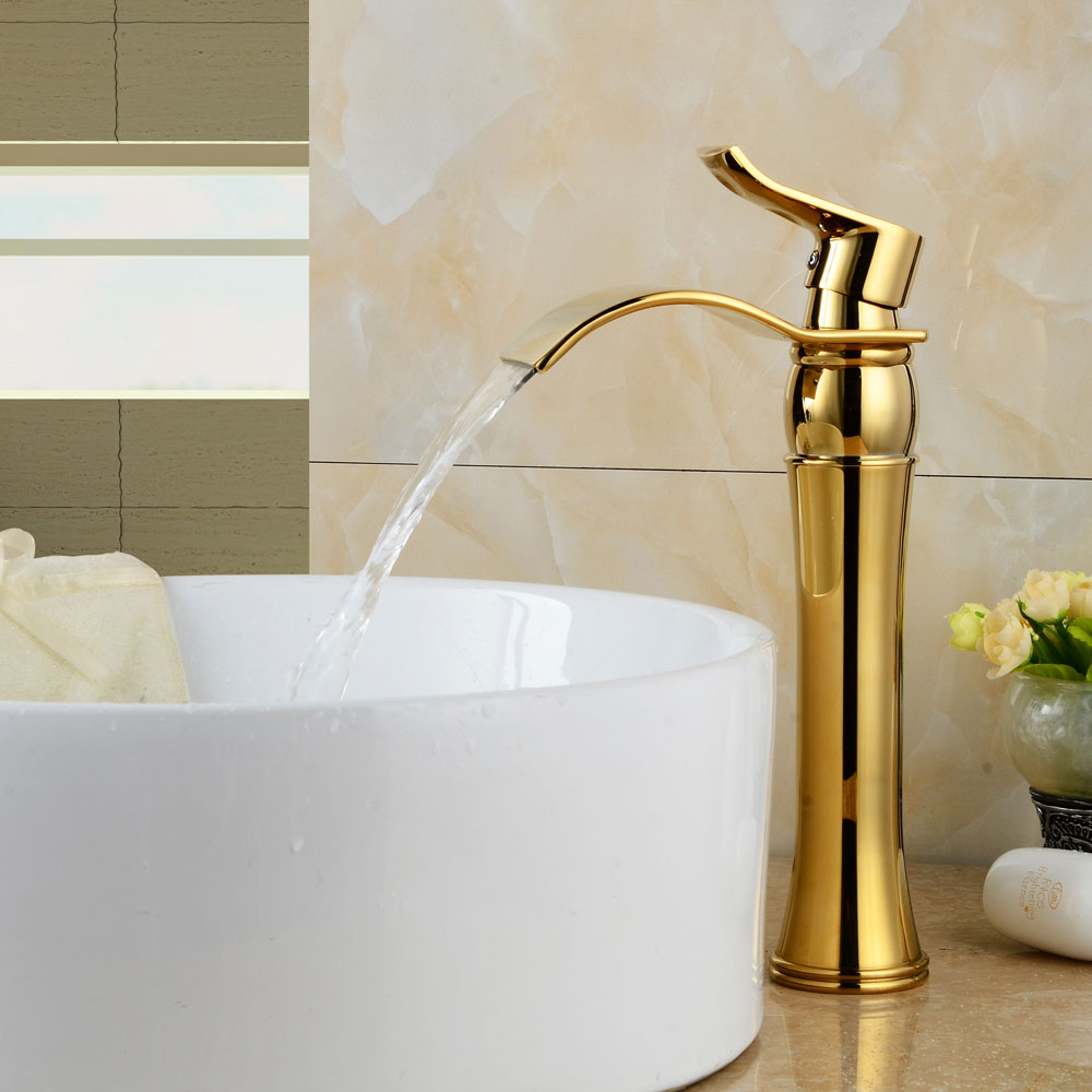 Wovier Waterfall Vessel Faucet with Supply Hose,Single Handle Single Hole Bathroom Faucet W8243-9