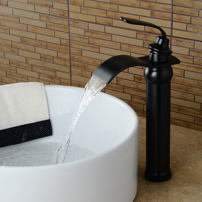 Wovier Waterfall Vessel Faucet with Supply Hose,Single Handle Single Hole Bathroom Faucet W8293