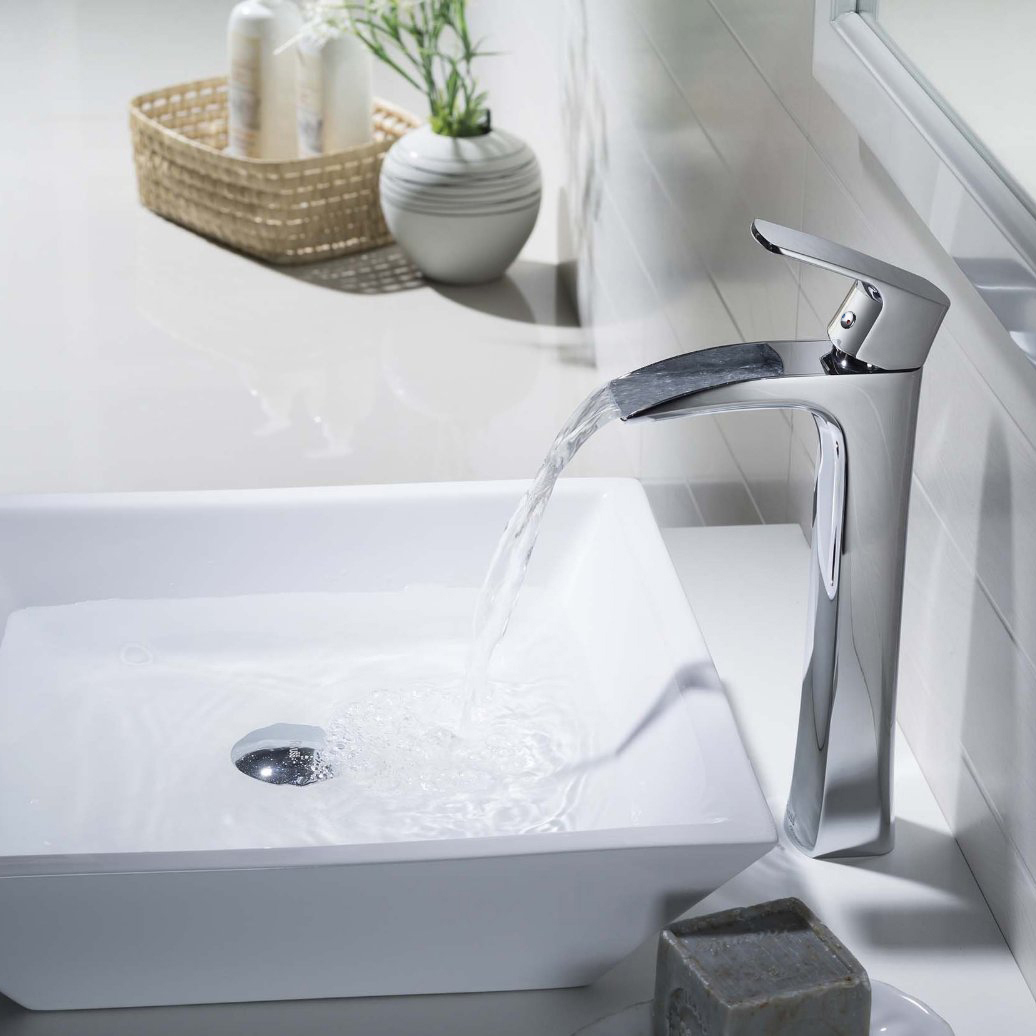 Wovier Waterfall Vessel Faucet, Single Handle Single Hole Bathroom Faucet - w8231-16