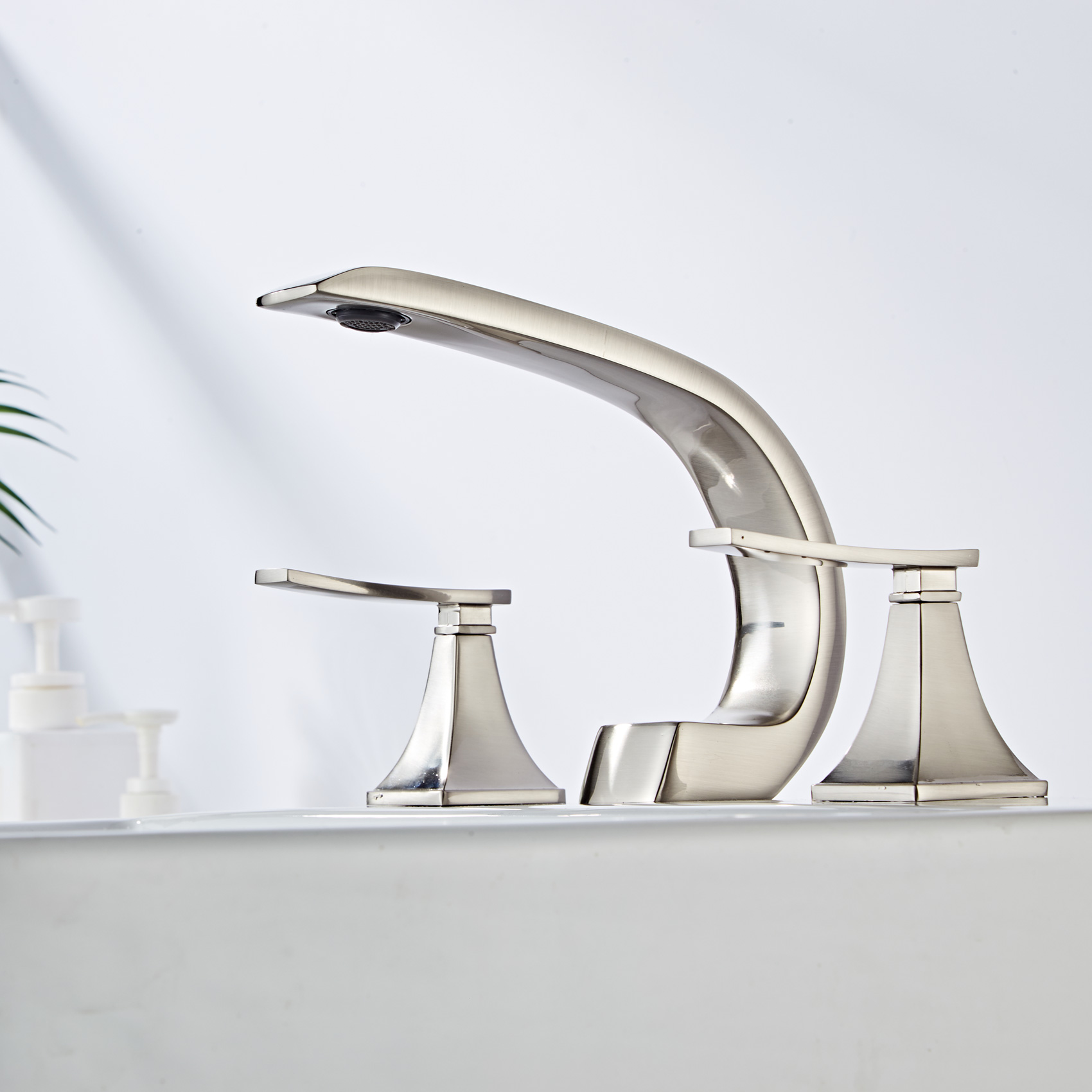 Wovier Widespread Faucet,Three Handle Two Hole Bathroom sink Faucet-W8424-14