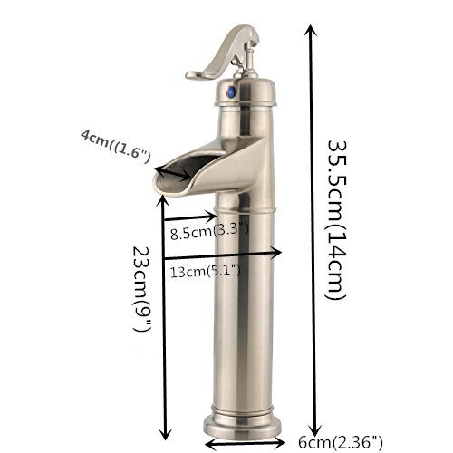 Wovier Waterfall Vessel Faucet with Supply Hose,Single Handle Single Hole Bathroom Faucet W8289-2