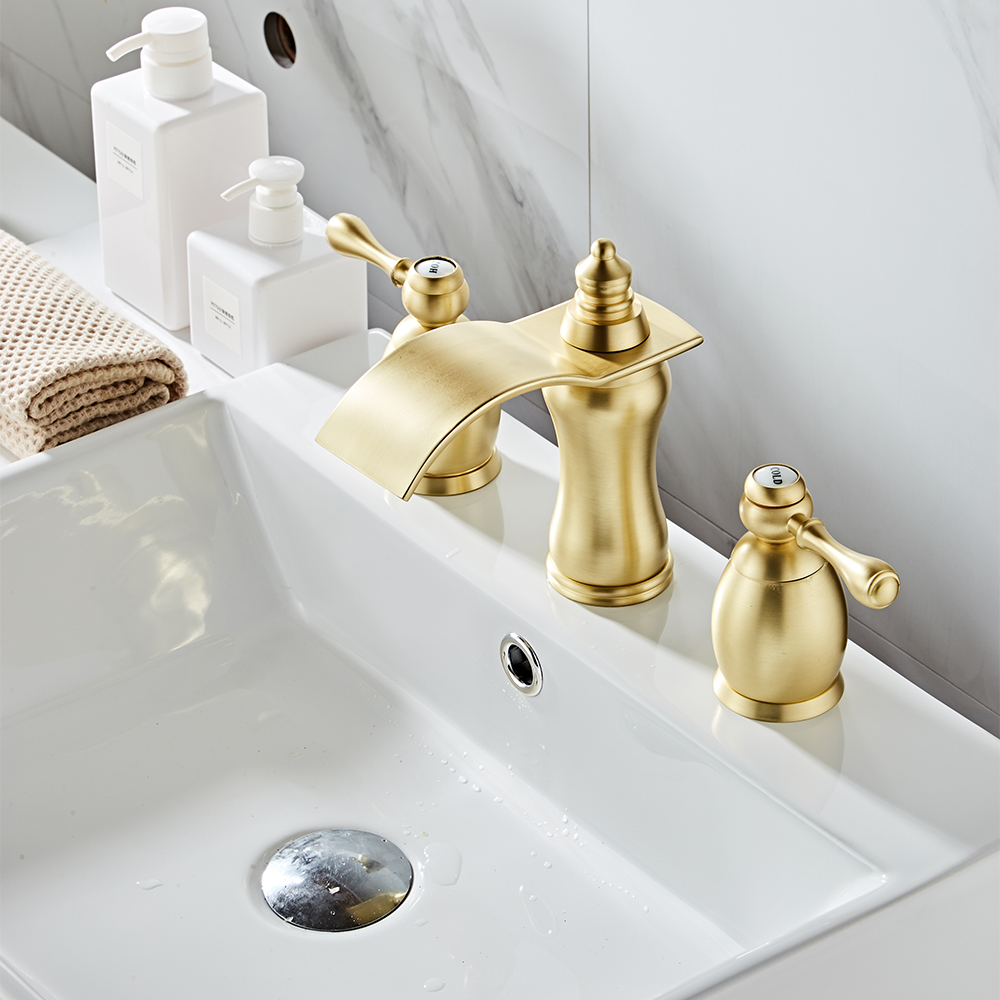 Wovier Widespread Faucet,Three Handle Two Hole Bathroom sink Faucet-W8414-15