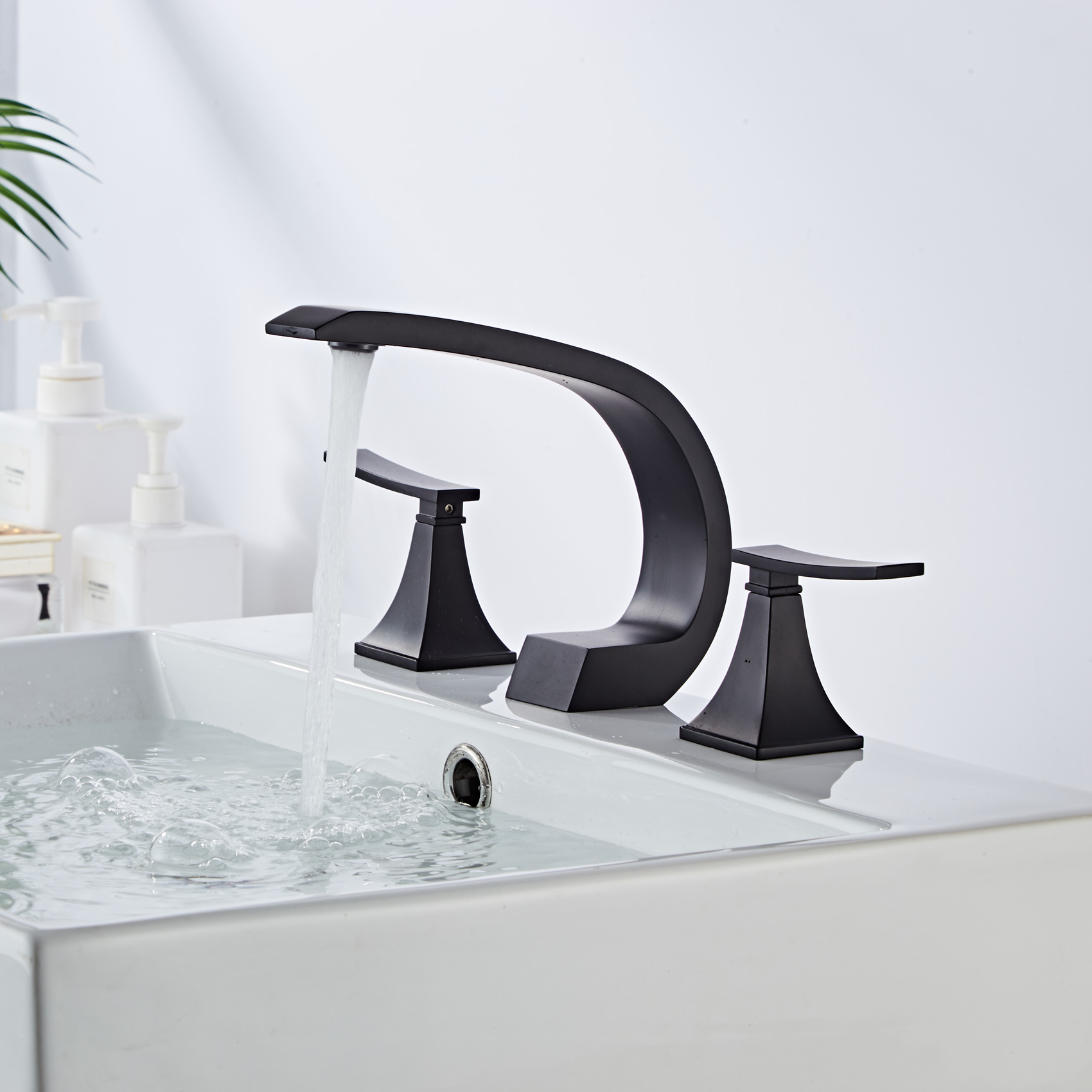 Wovier Widespread Faucet,Three Handle Two Hole Bathroom sink Faucet-W8424-08