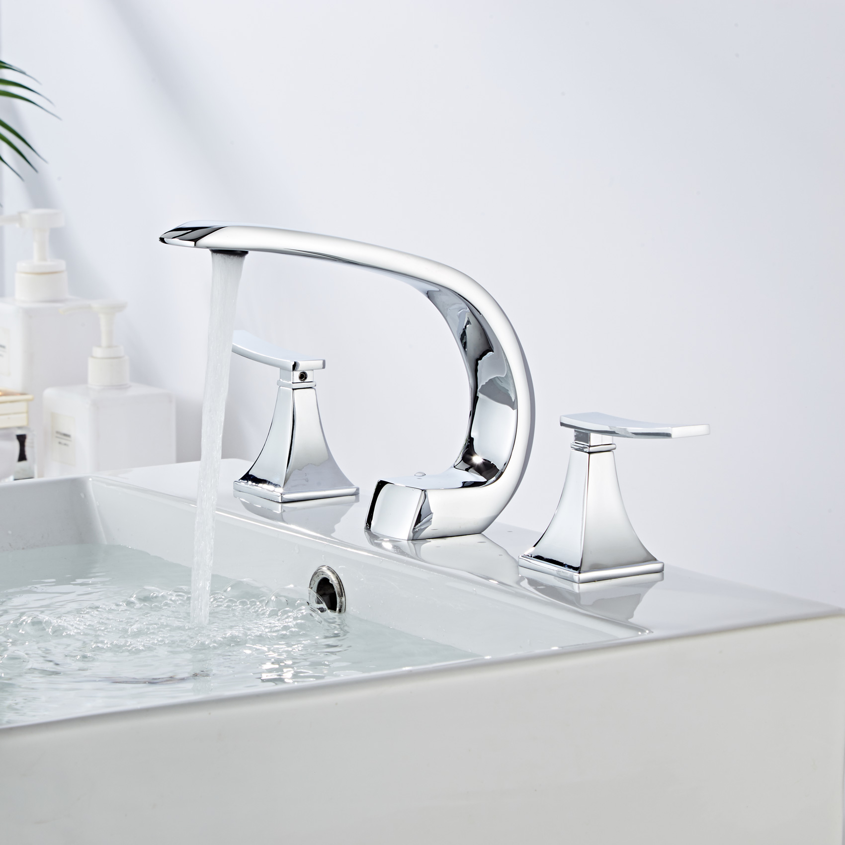 Wovier Widespread Faucet,Three Handle Two Hole Bathroom sink Faucet-W8424-03