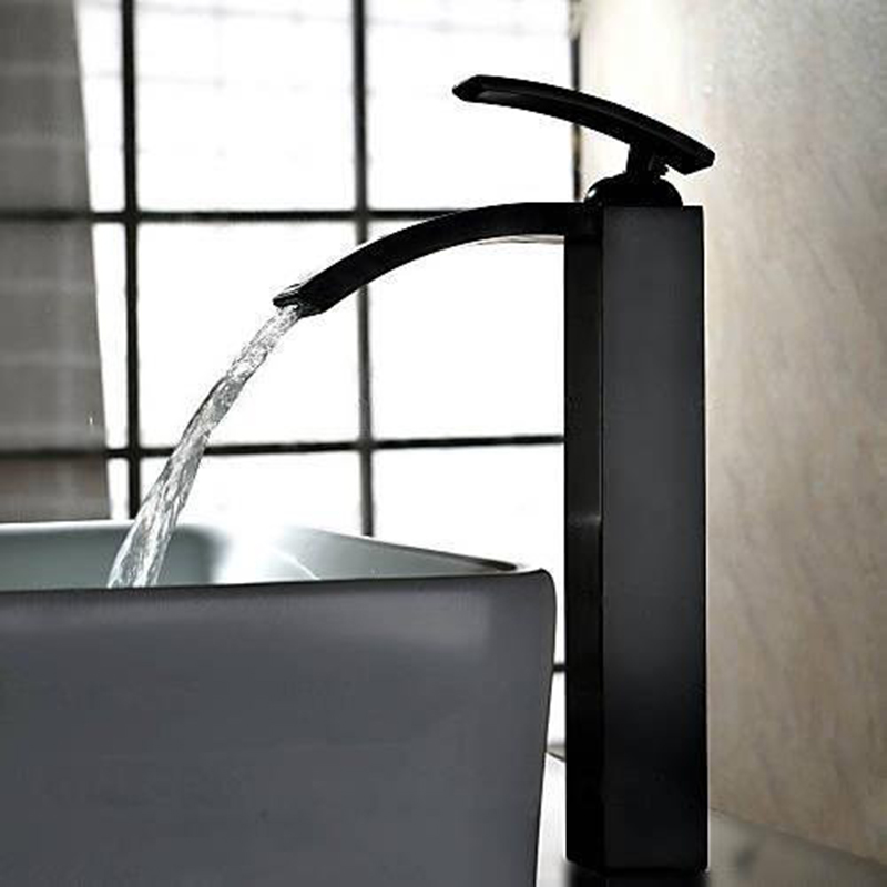 Wovier Waterfall Vessel Faucet with Supply Hose,Single Handle Single Hole Bathroom Faucet W8235-3