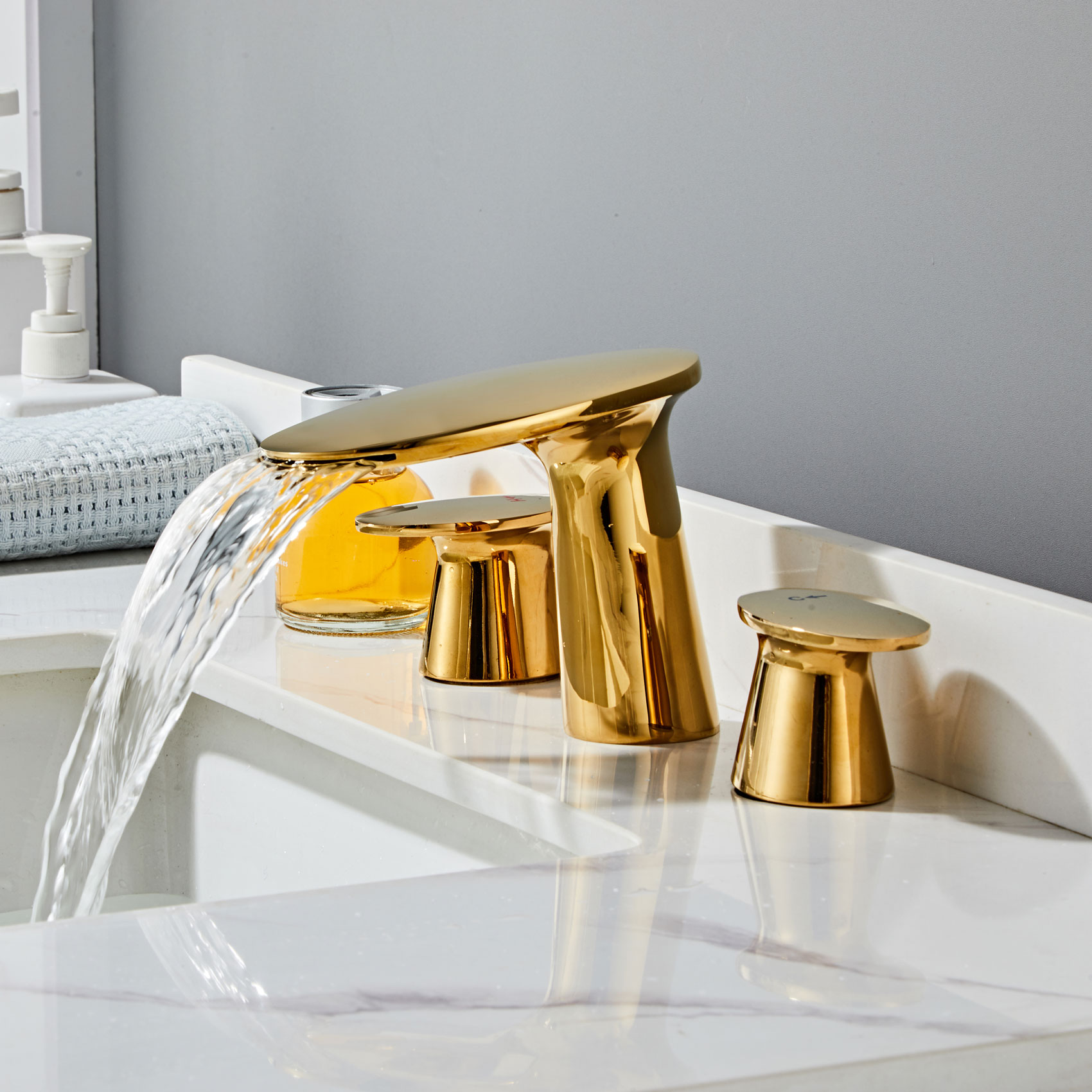 Wovier Widespread Faucet,Three Handle Two Hole Bathroom sink Faucet-W8417-02