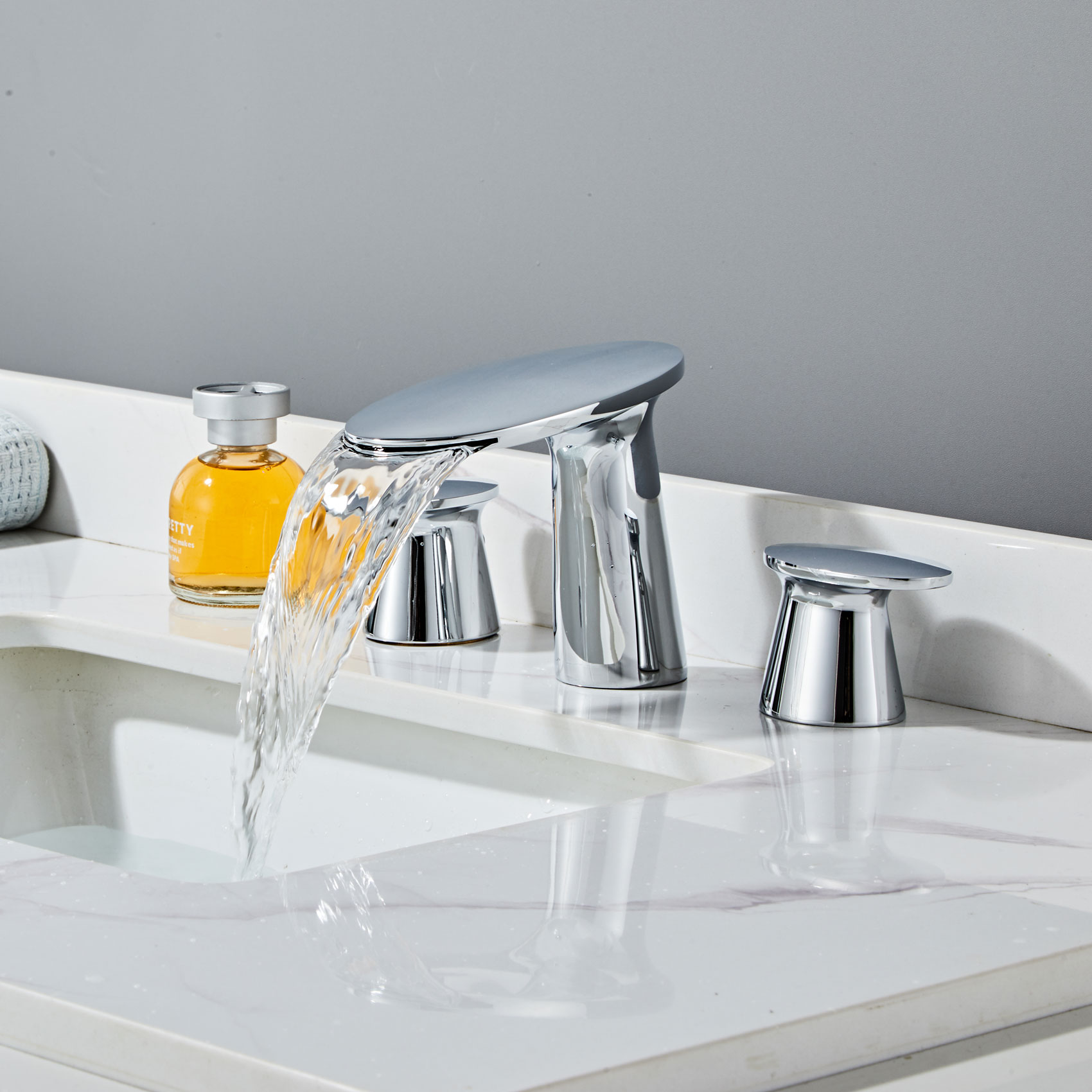 Wovier Widespread Faucet,Three Handle Two Hole Bathroom sink Faucet-W8417-05