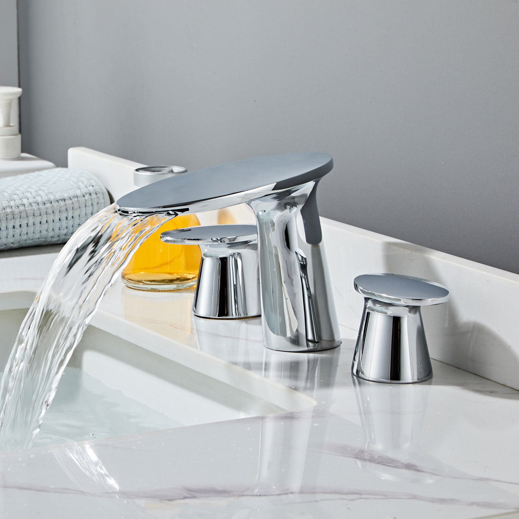 Wovier Widespread Faucet,Three Handle Two Hole Bathroom sink Faucet-W8417-42