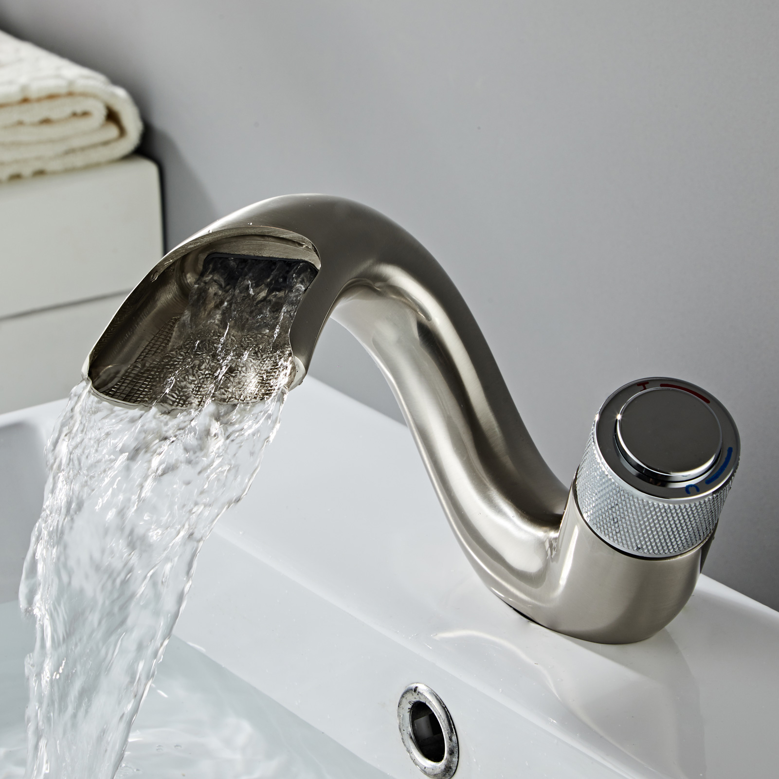 Wovier Waterfall Bathroom Sink Faucet,Single Handle Single Hole Faucet-W8210-5