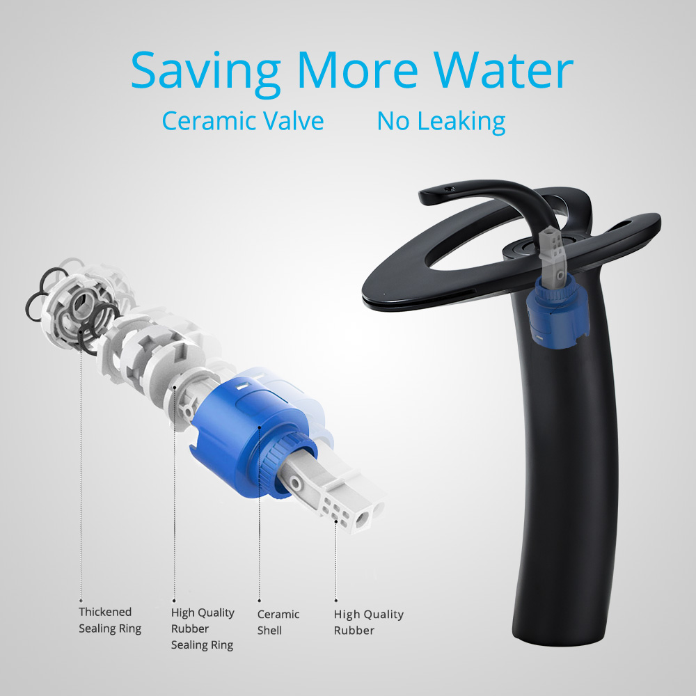 Wovier Waterfall Vessel Faucet,Single Handle Single Hole Vessel Bathroom Faucet - 8253-10