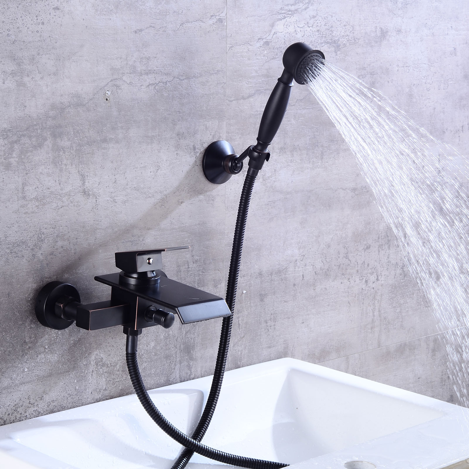Wovier Waterfall Wall Mounted Waterfall Tub Filler with Hand Shower W8707