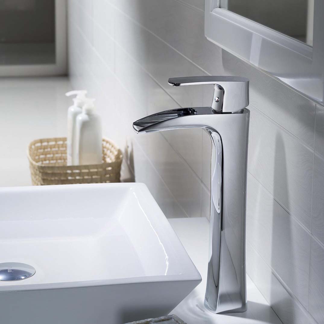 Wovier Waterfall Vessel Faucet, Single Handle Single Hole Bathroom Faucet - w8231-11