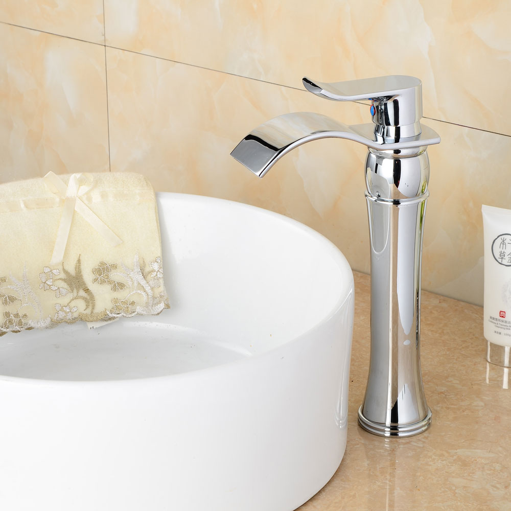 Wovier Waterfall Vessel Faucet with Supply Hose,Single Handle Single Hole Bathroom Faucet W8243-20
