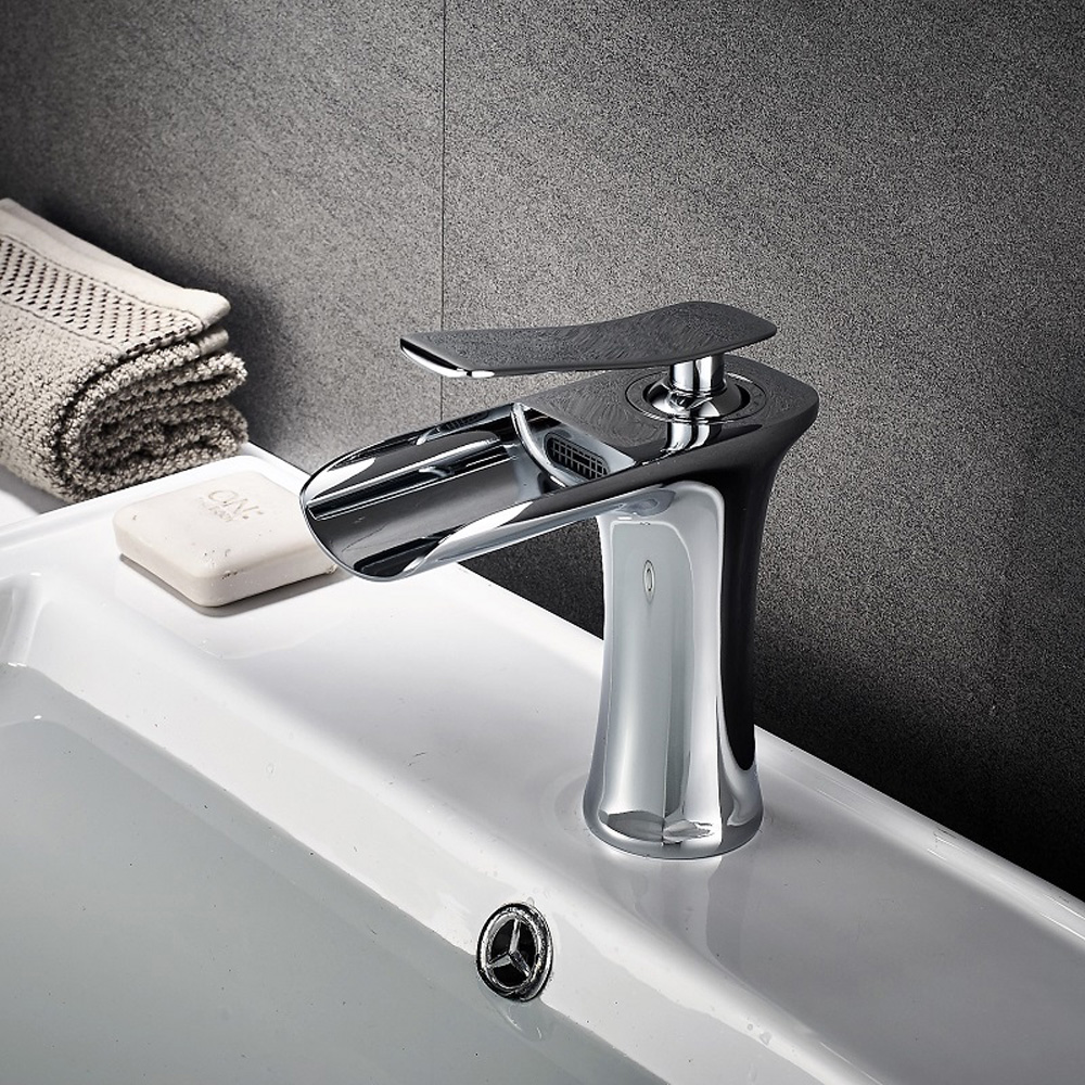 Wovier Waterfall Bathroom Sink Faucet,Single Handle Single Hole Faucet-W8369-19