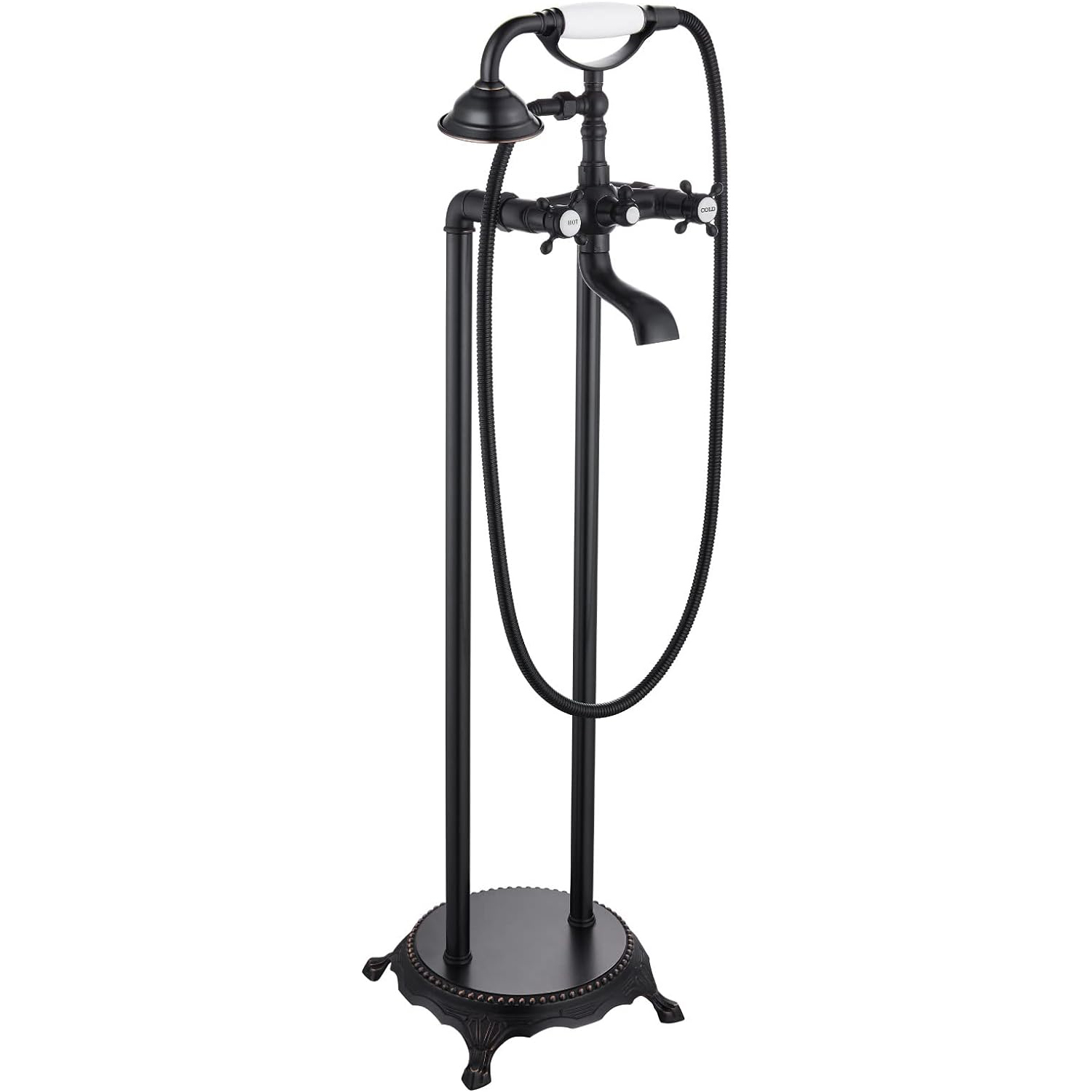 Wovier Floor Mounted Tub Filler Faucet, Freestanding Bathtub Faucet with Hand Shower W8788