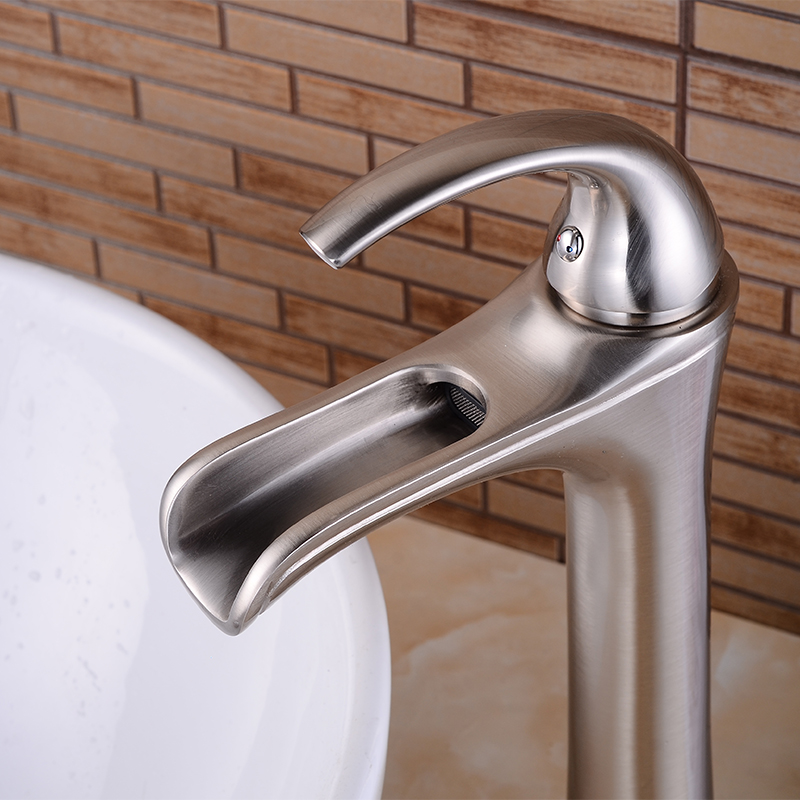 Wovier Waterfall Vessel Faucet with Supply Hose,Single Handle Single Hole Bathroom Faucet W8312-4