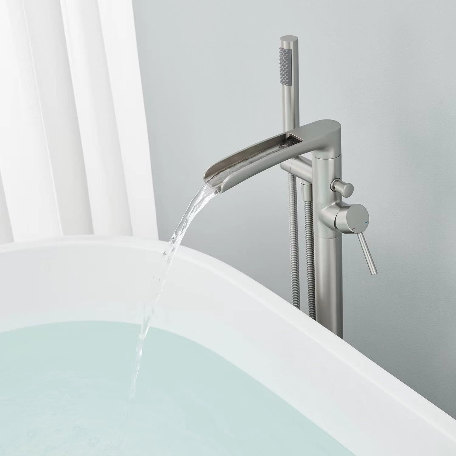 Wovier Floor Mounted Tub Filler Faucet, Freestanding Bathtub Faucet with Hand Shower W8787