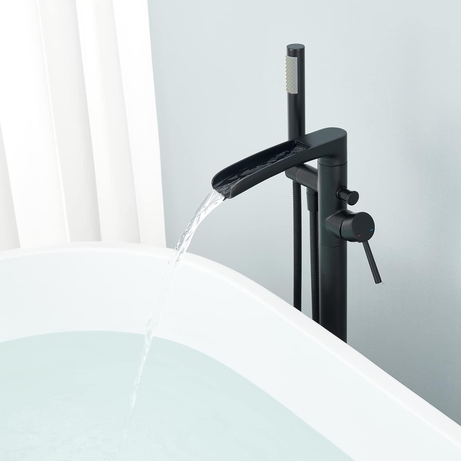 Wovier Floor Mounted Tub Filler Faucet, Freestanding Bathtub Faucet with Hand Shower W8787