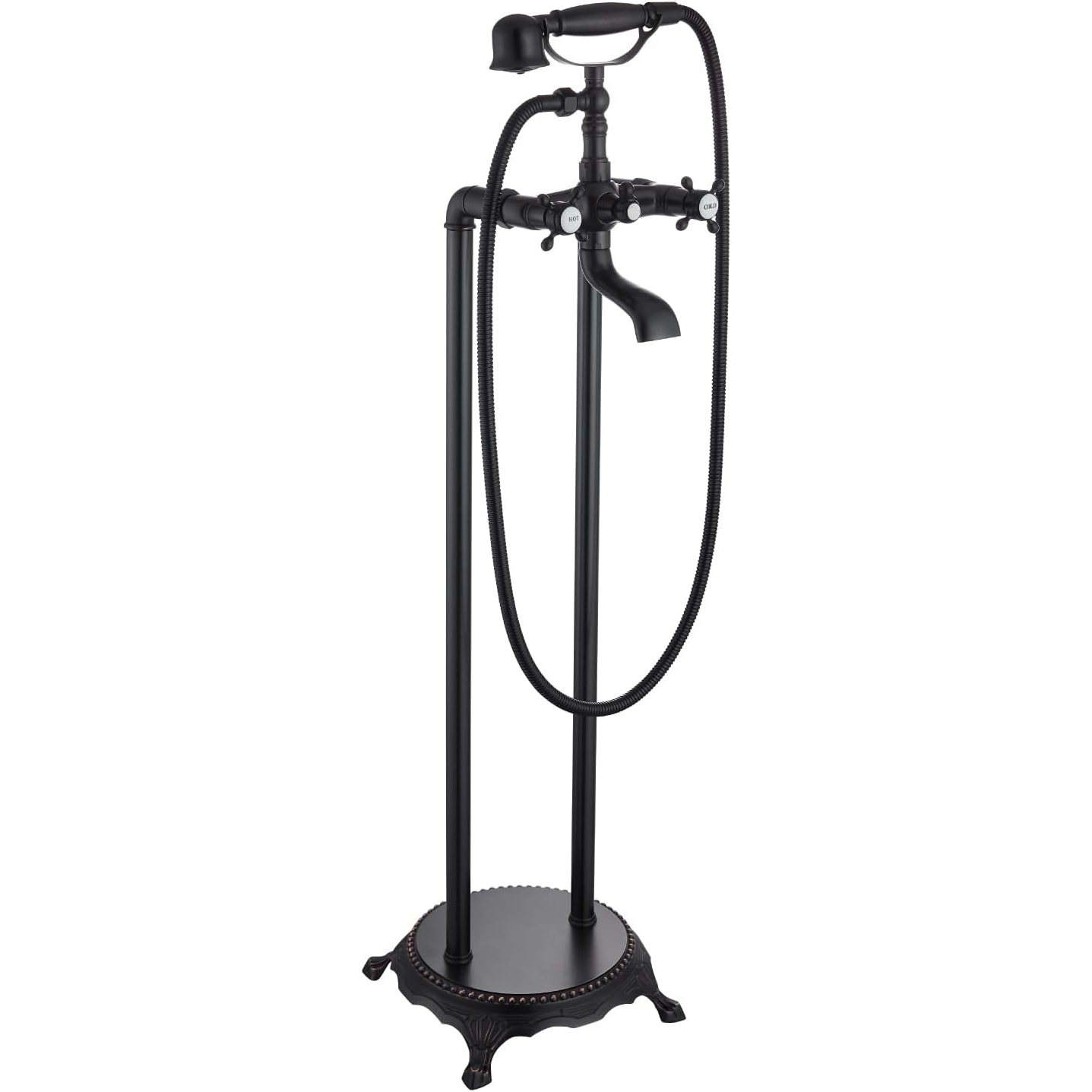 Wovier Floor Mounted Tub Filler Faucet, Freestanding Bathtub Faucet with Hand Shower W8784